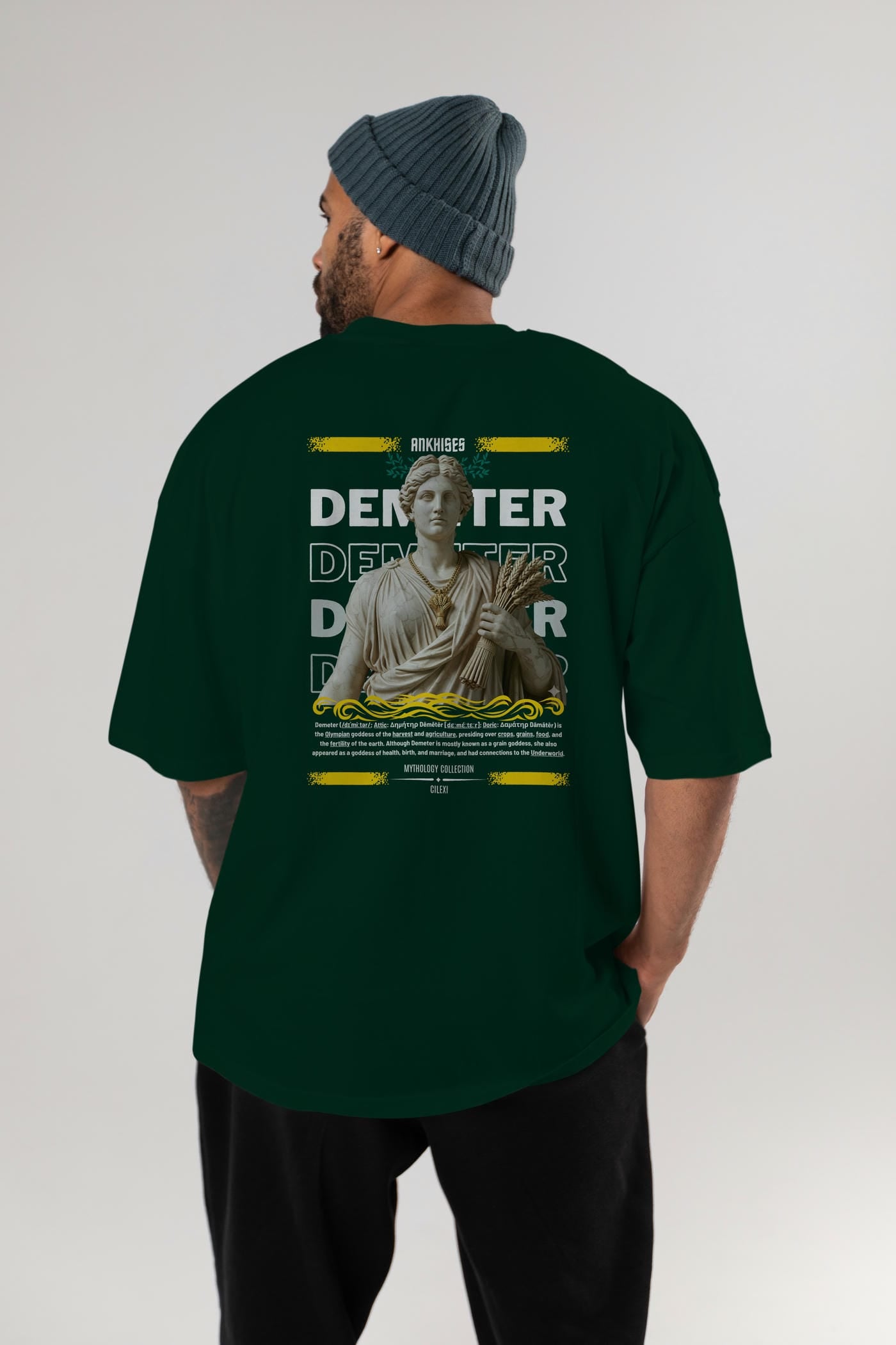 Demeter 1 Arka Baskılı Oversize t-shirt Erkek Kadın %100 Pamuk Bisiklet Yaka tişort