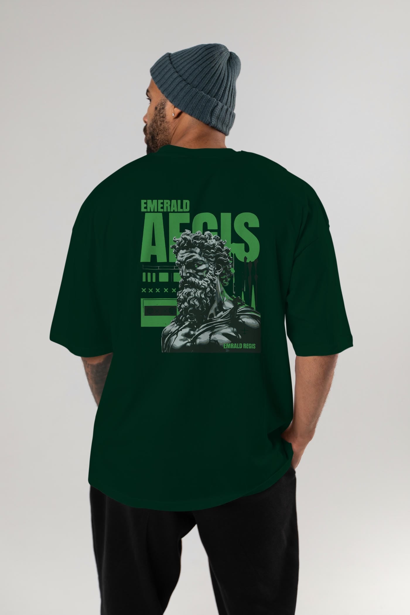 Emrald Regis Arka Baskılı Oversize t-shirt Erkek Kadın %100 Pamuk Bisiklet Yaka tişort