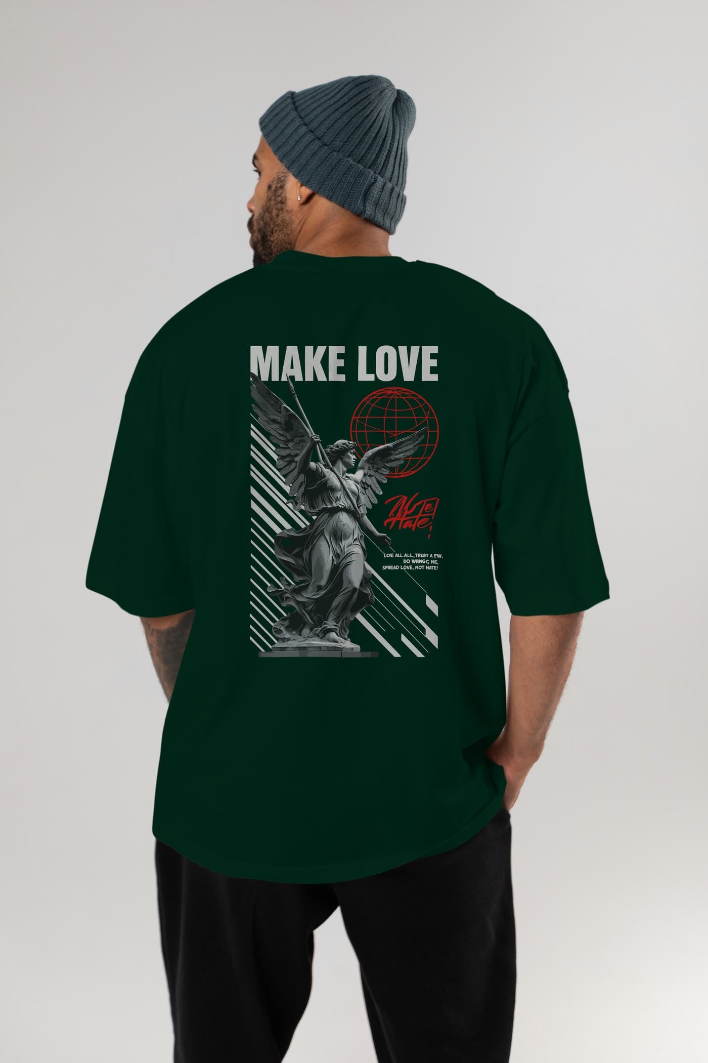 Make Love Arka Baskılı Oversize t-shirt Erkek Kadın %100 Pamuk Bisiklet Yaka tişort