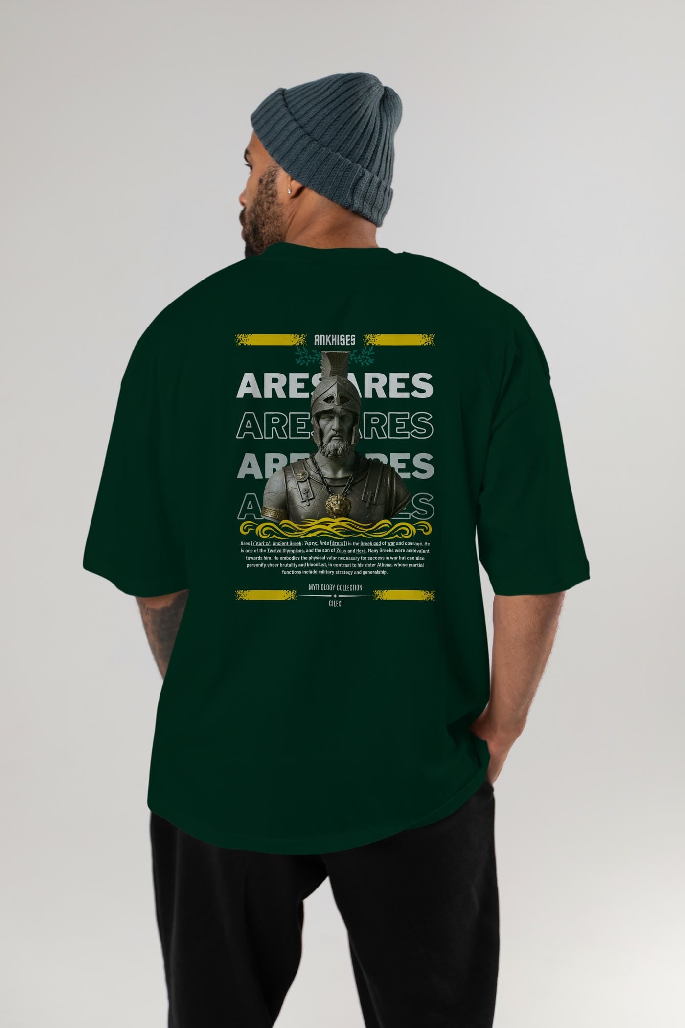 Ares 1 Arka Baskılı Oversize t-shirt Erkek Kadın %100 Pamuk Bisiklet Yaka tişort