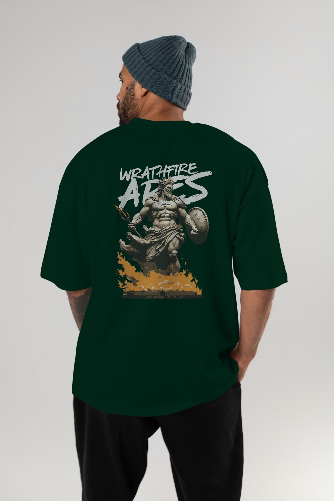 WrathFire Ares Arka Baskılı Oversize t-shirt Erkek Kadın %100 Pamuk Bisiklet Yaka tişort