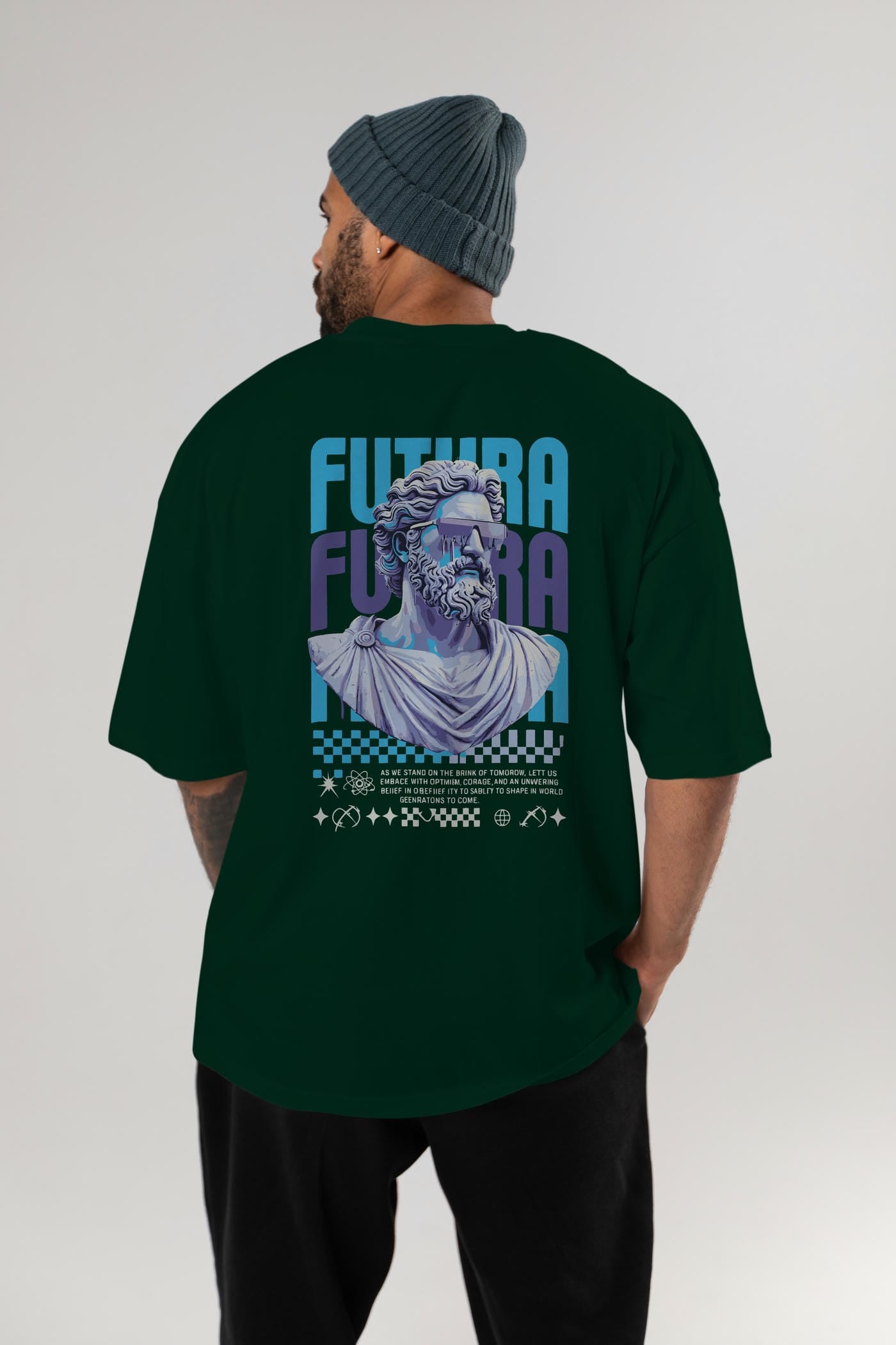 Futura Zeus Arka Baskılı Oversize t-shirt Erkek Kadın %100 Pamuk Bisiklet Yaka tişort