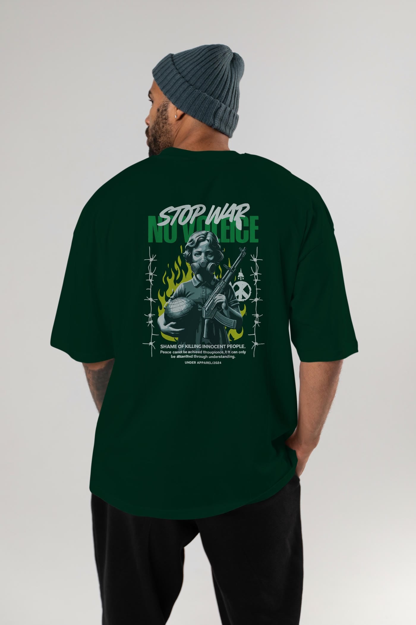 Stop War Arka Baskılı Oversize t-shirt Erkek Kadın %100 Pamuk Bisiklet Yaka tişort