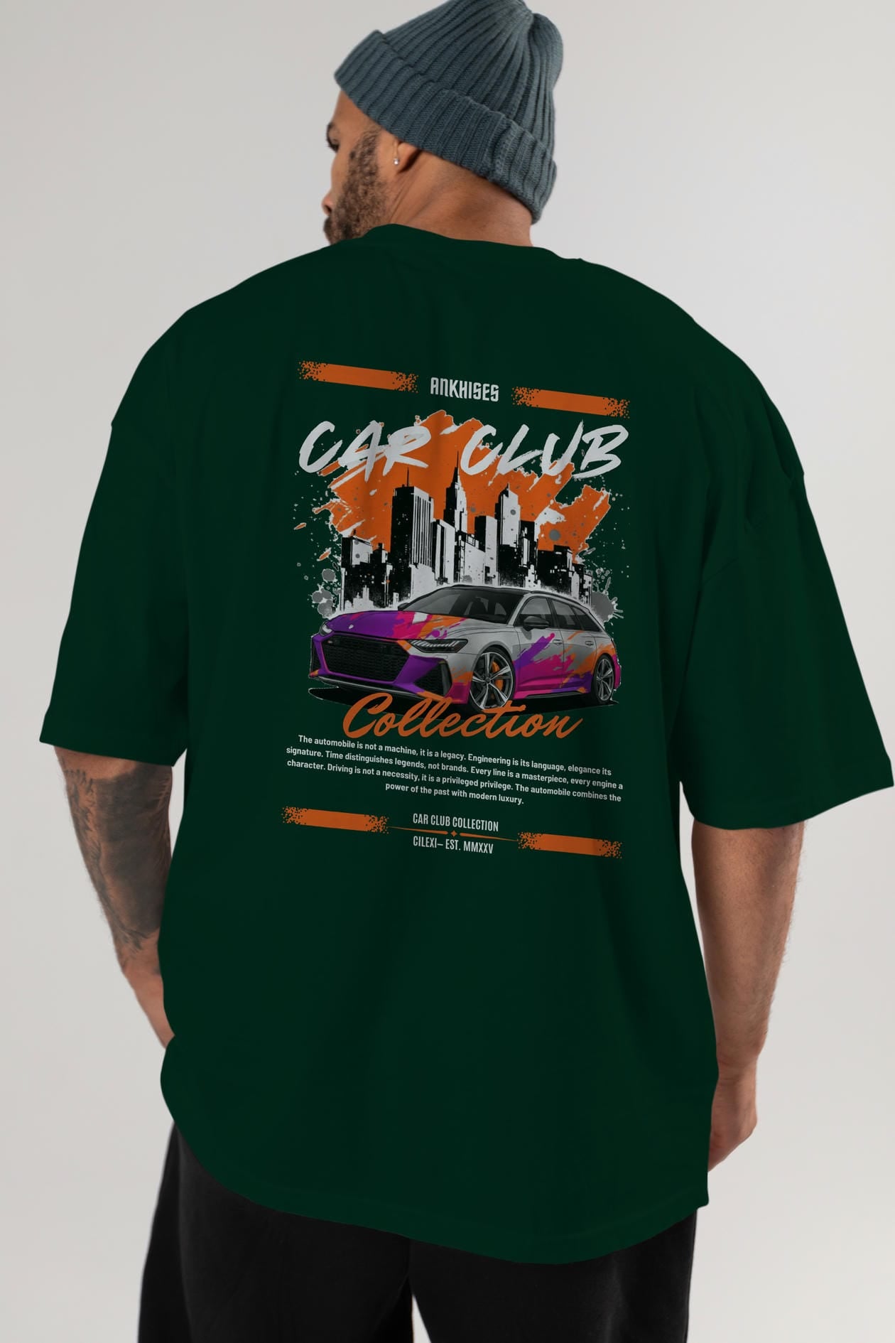 Araba Club Serisi 1 Baskılı Oversize t-shirt Erkek Kadın %100 Pamuk Bisiklet Yaka tişort