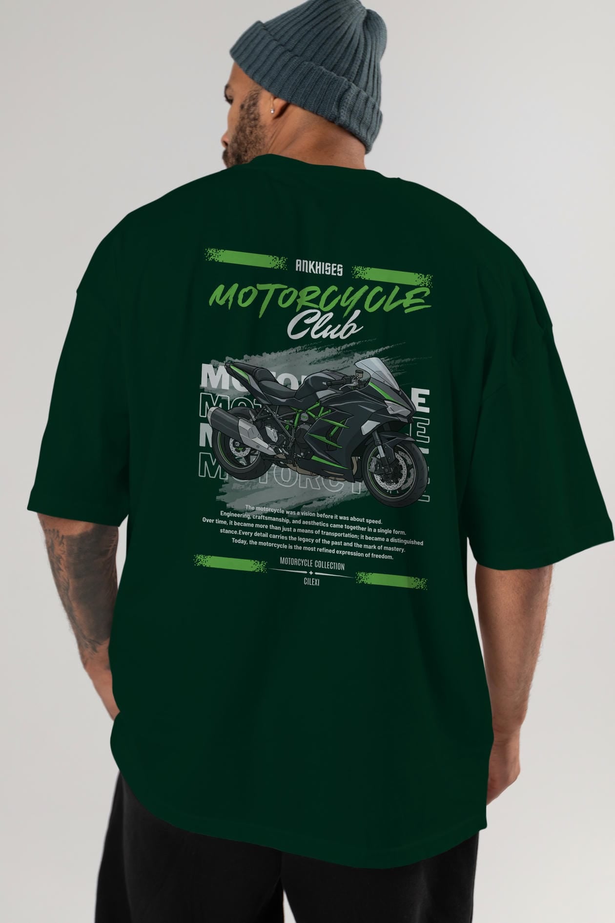 Motosiklet Serisi 13 Arka Baskılı Oversize t-shirt Erkek Kadın %100 Pamuk Bisiklet Yaka tişort
