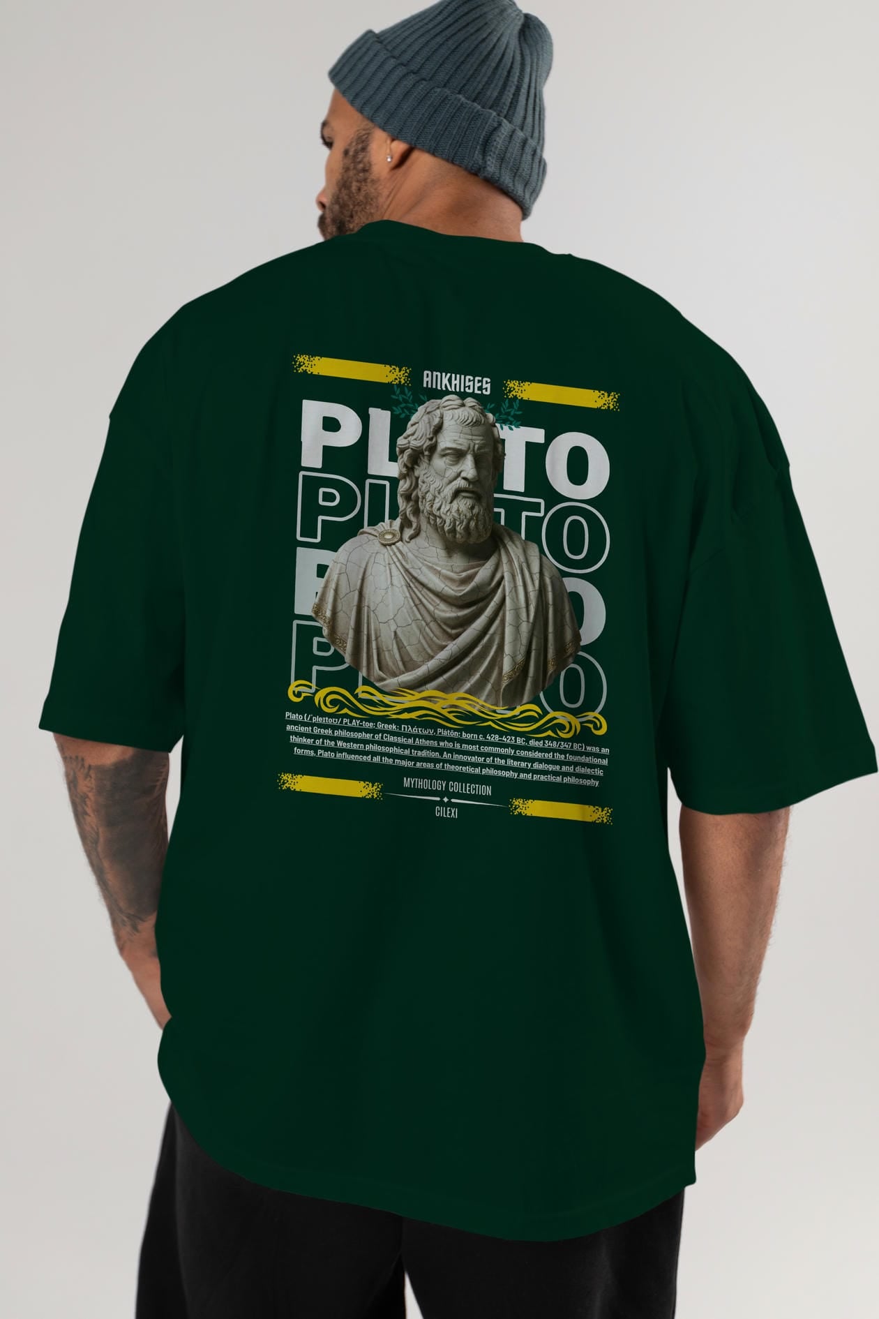 Plato 2 Arka Baskılı Oversize t-shirt Erkek Kadın %100 Pamuk Bisiklet Yaka tişort