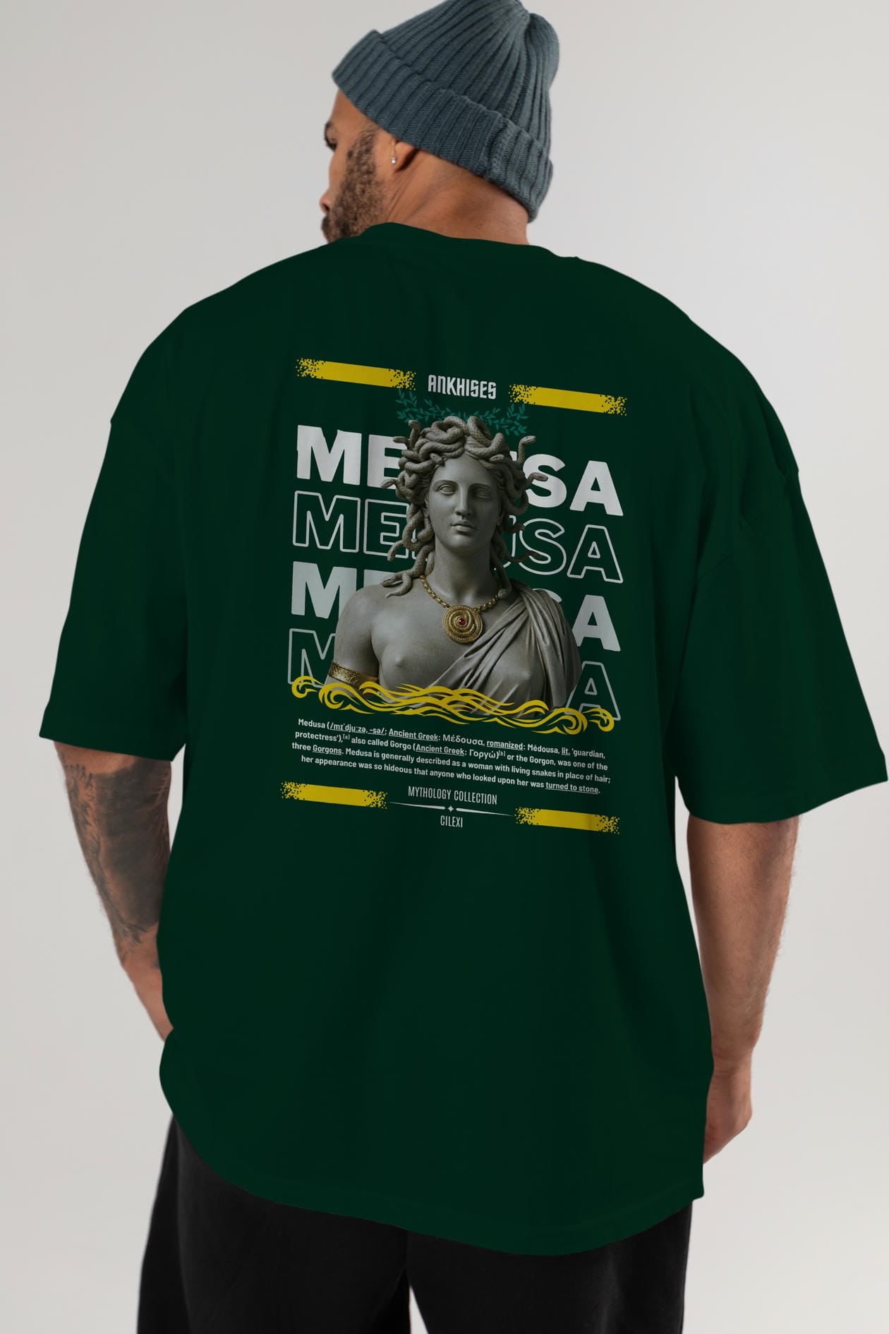 Medusa 4 Arka Baskılı Oversize t-shirt Erkek Kadın %100 Pamuk Bisiklet Yaka tişort