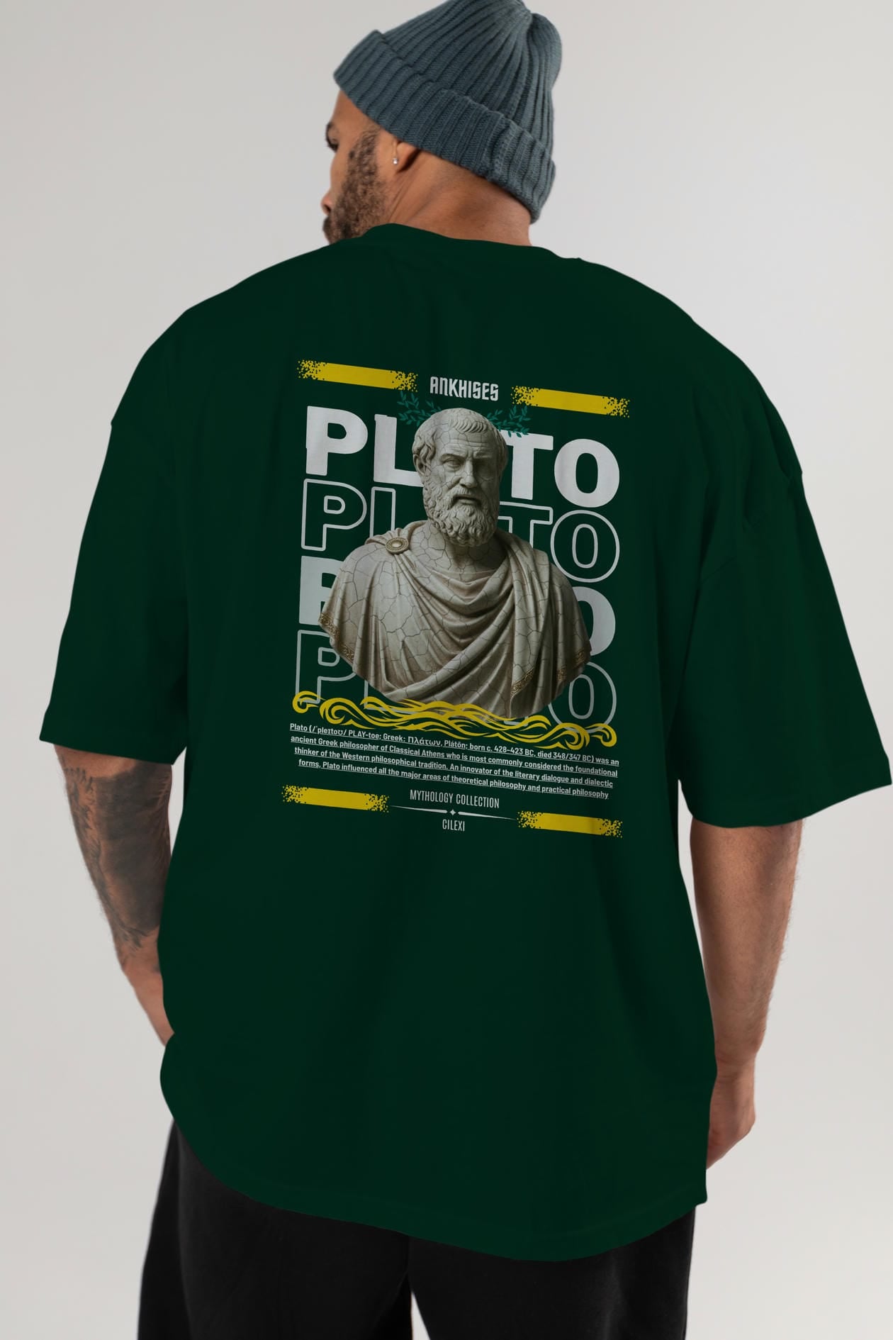 Plato 1 Arka Baskılı Oversize t-shirt Erkek Kadın %100 Pamuk Bisiklet Yaka tişort