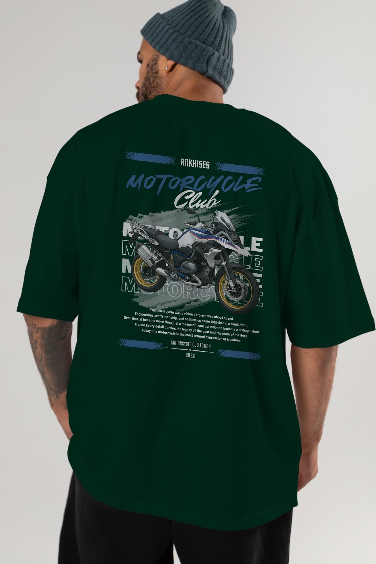 Motosiklet Serisi 27 Arka Baskılı Oversize t-shirt Erkek Kadın %100 Pamuk Bisiklet Yaka tişort