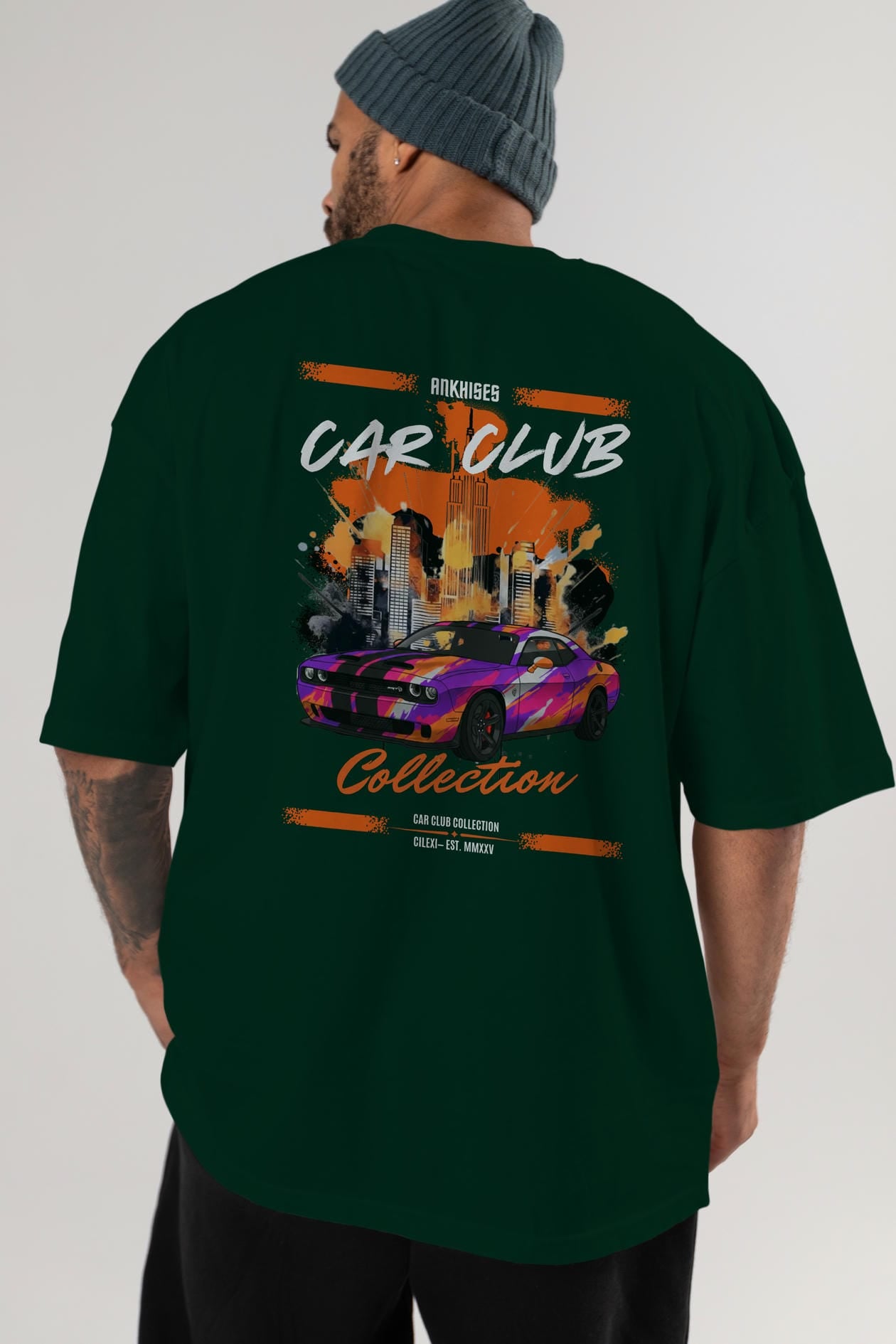 Araba Club Serisi 22 Baskılı Oversize t-shirt Erkek Kadın %100 Pamuk Bisiklet Yaka tişort