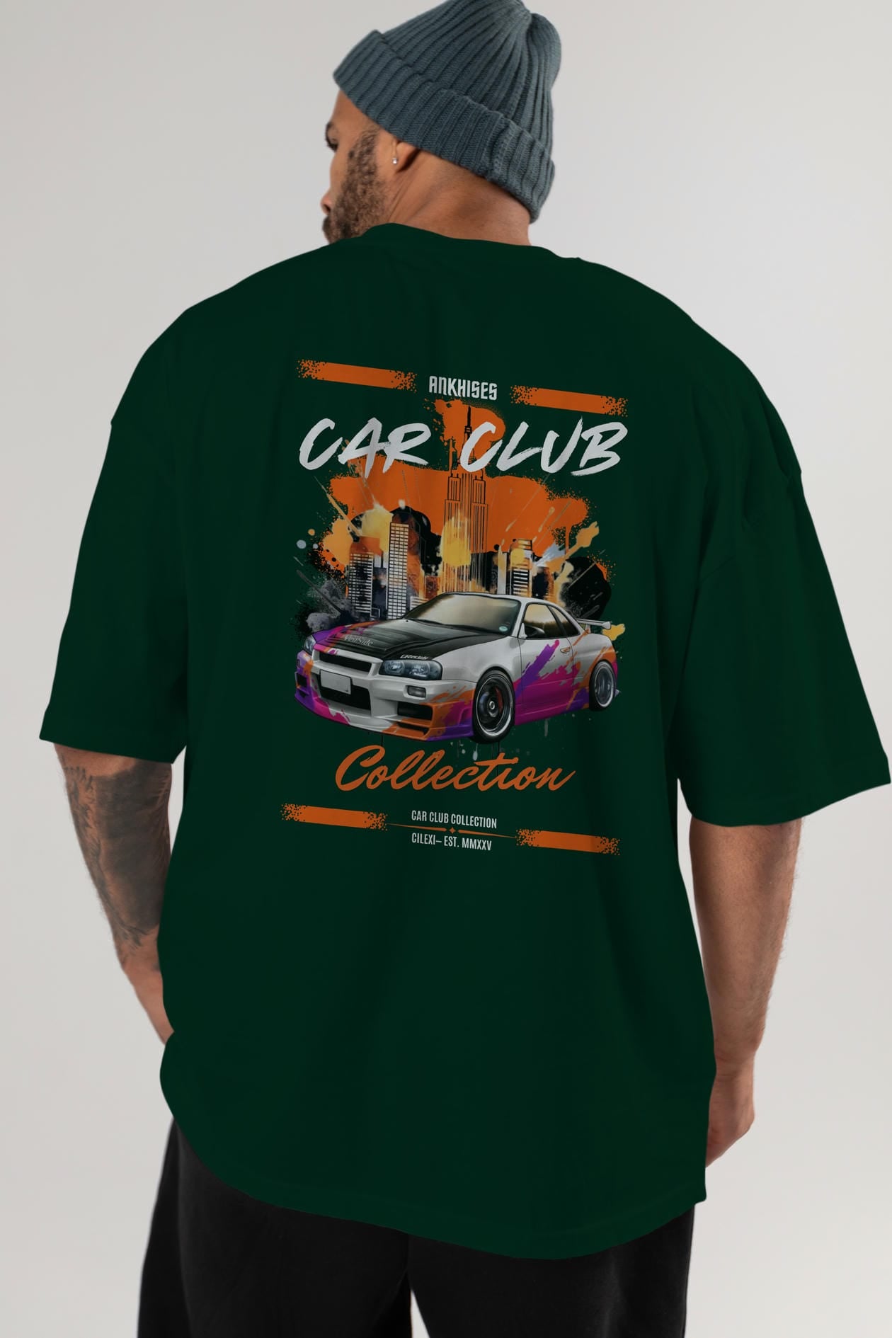 Araba Club Serisi 30 Baskılı Oversize t-shirt Erkek Kadın %100 Pamuk Bisiklet Yaka tişort