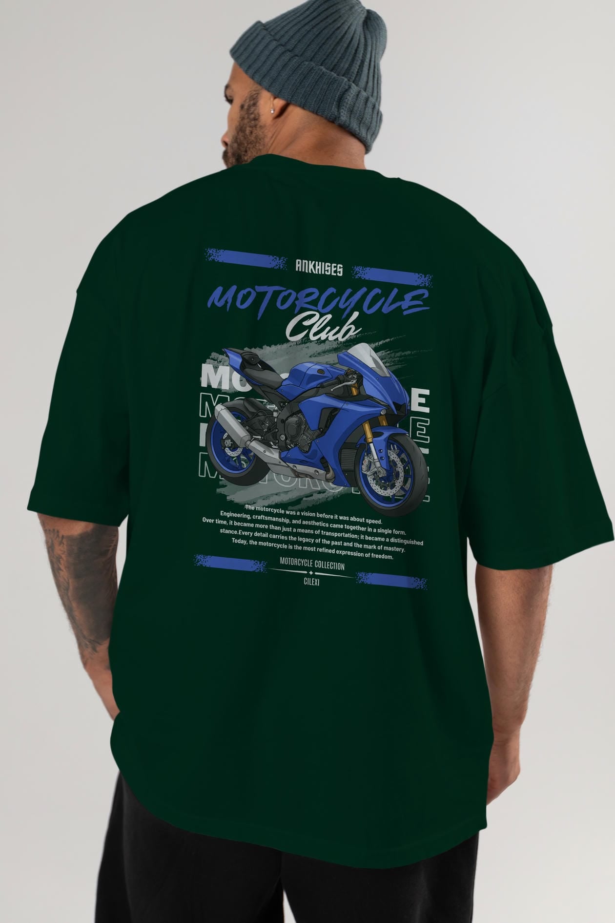 Motosiklet Serisi 31 Arka Baskılı Oversize t-shirt Erkek Kadın %100 Pamuk Bisiklet Yaka tişort