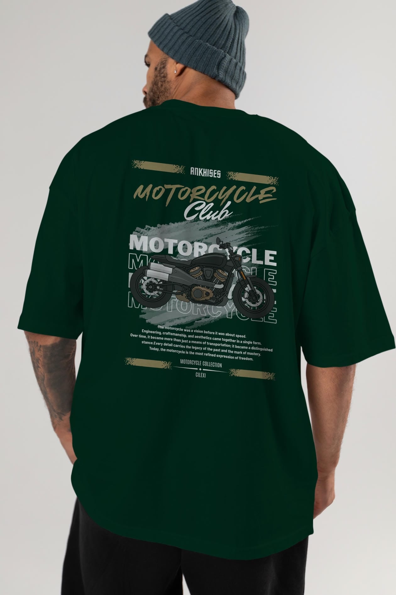 Motosiklet Serisi 29 Arka Baskılı Oversize t-shirt Erkek Kadın %100 Pamuk Bisiklet Yaka tişort