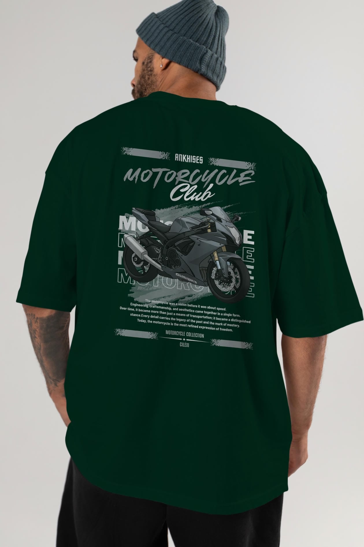 Motosiklet Serisi 10 Arka Baskılı Oversize t-shirt Erkek Kadın %100 Pamuk Bisiklet Yaka tişort