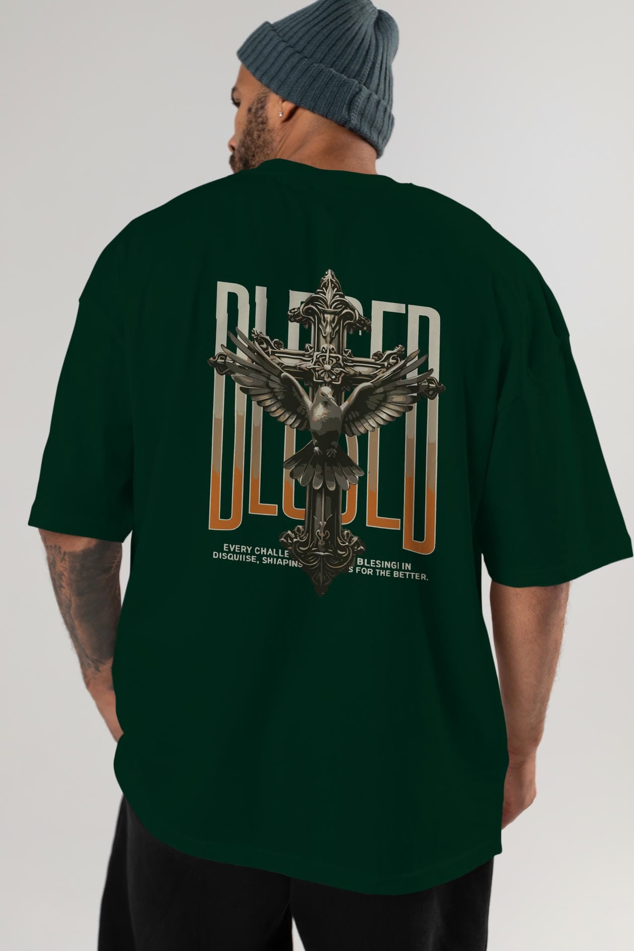 Blesed Arka Baskılı Oversize t-shirt Erkek Kadın %100 Pamuk Bisiklet Yaka tişort
