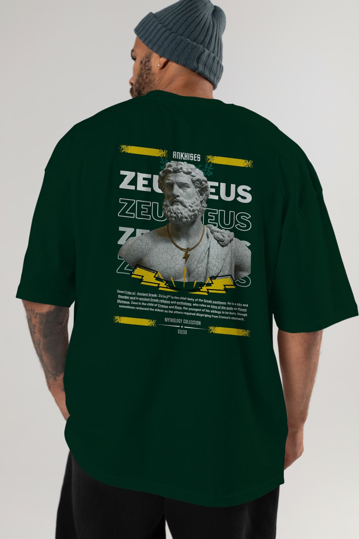 Zeus 3 Arka Baskılı Oversize t-shirt Erkek Kadın %100 Pamuk Bisiklet Yaka tişort