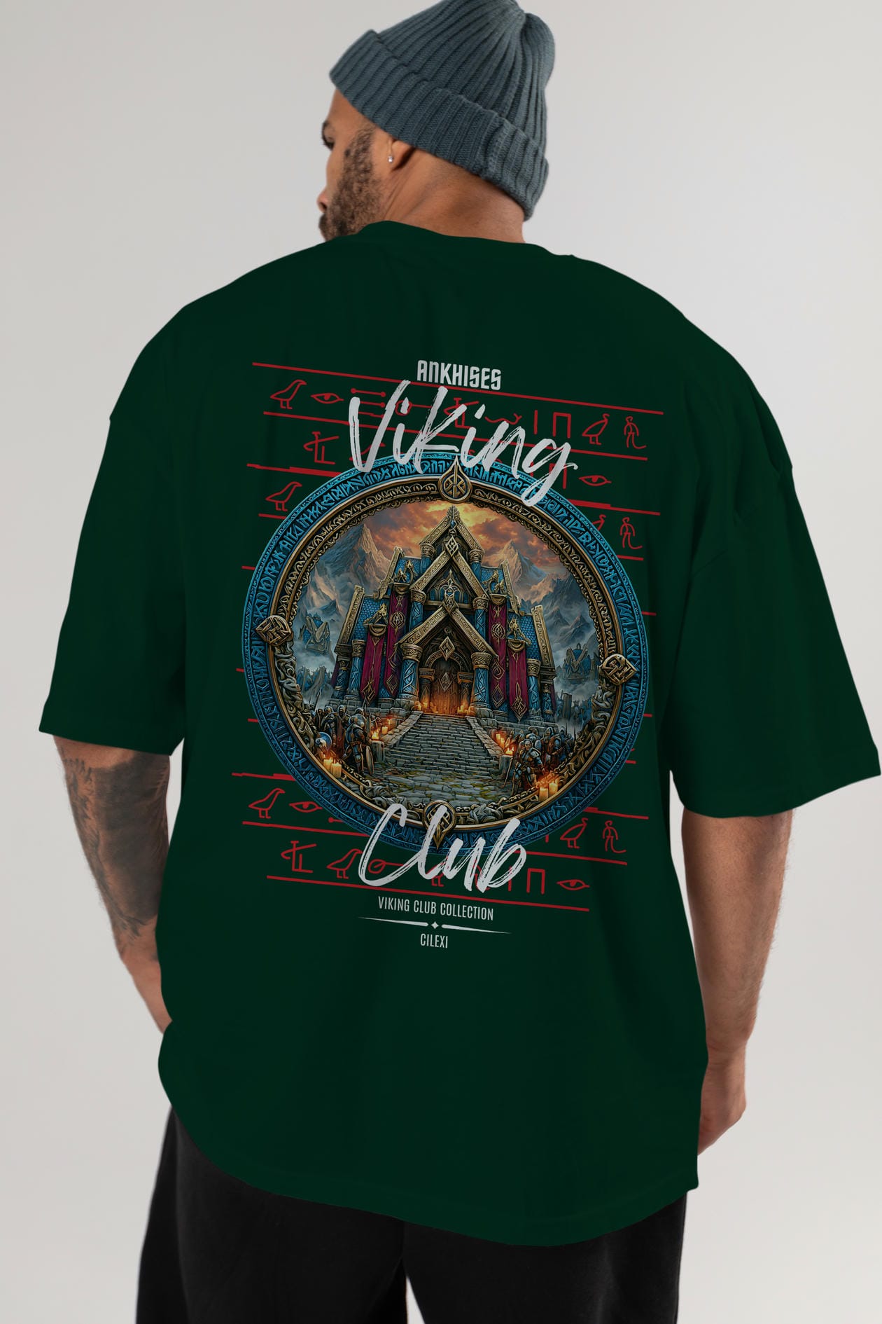 Valhalla Arka Baskılı Oversize t-shirt Erkek Kadın %100 Pamuk Bisiklet Yaka tişort