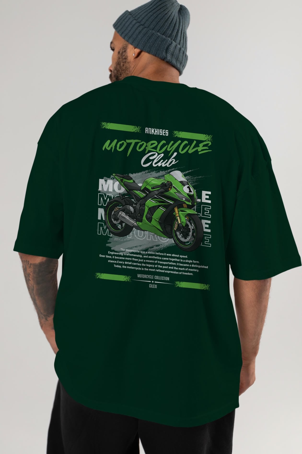 Motosiklet Serisi 6 Arka Baskılı Oversize t-shirt Erkek Kadın %100 Pamuk Bisiklet Yaka tişort