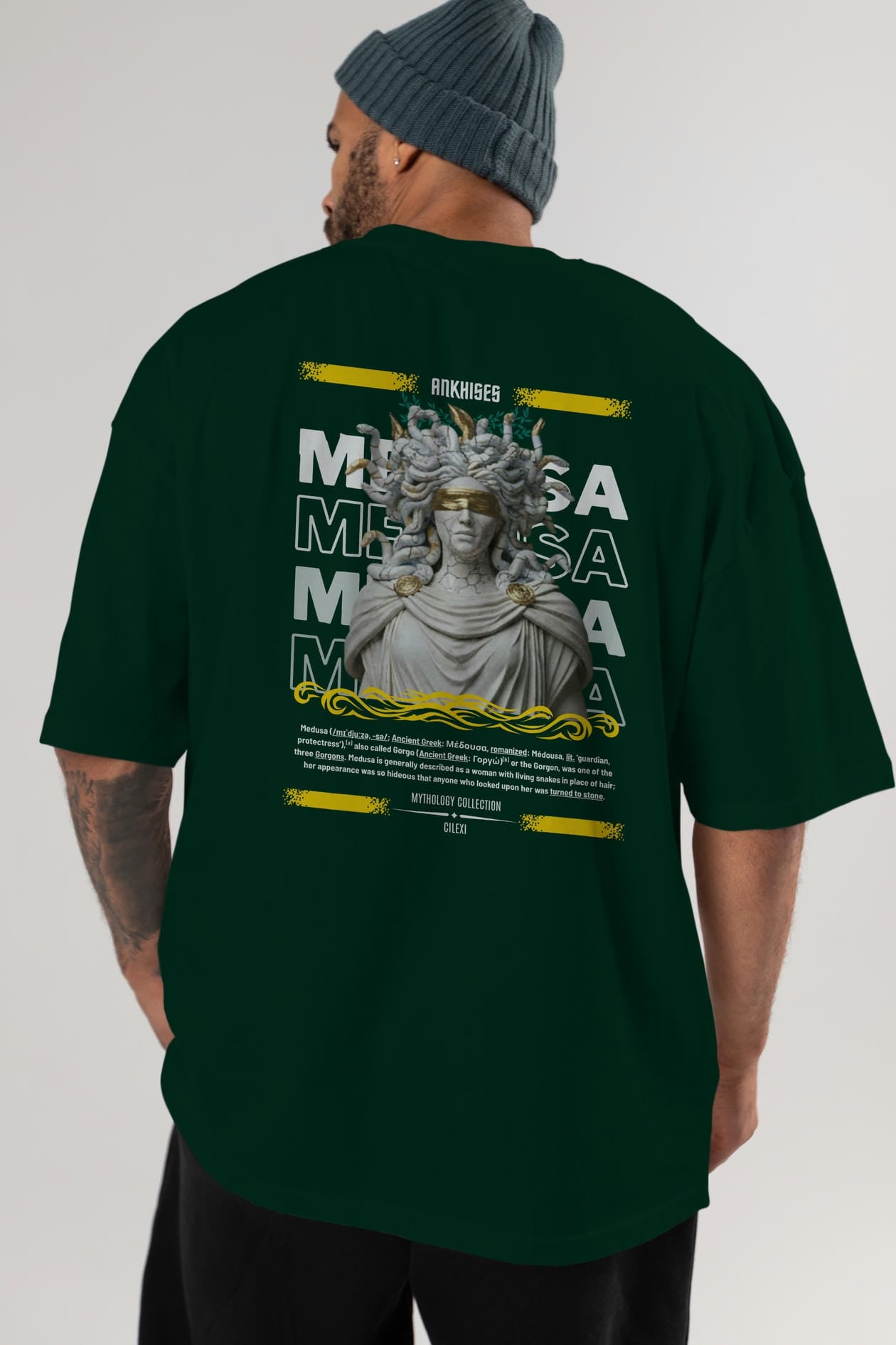 Medusa 2 Arka Baskılı Oversize t-shirt Erkek Kadın %100 Pamuk Bisiklet Yaka tişort