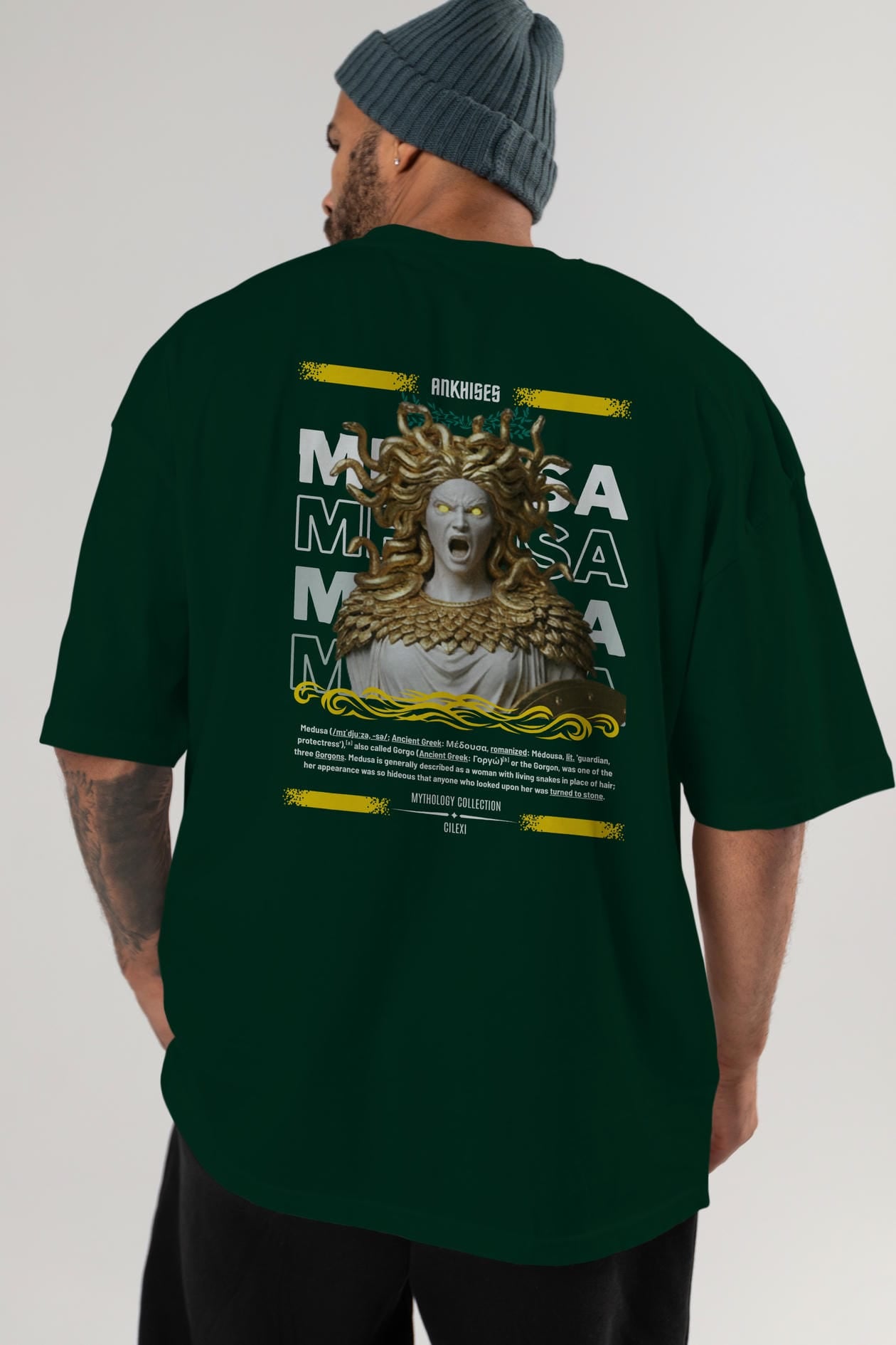 Medusa 1 Arka Baskılı Oversize t-shirt Erkek Kadın %100 Pamuk Bisiklet Yaka tişort