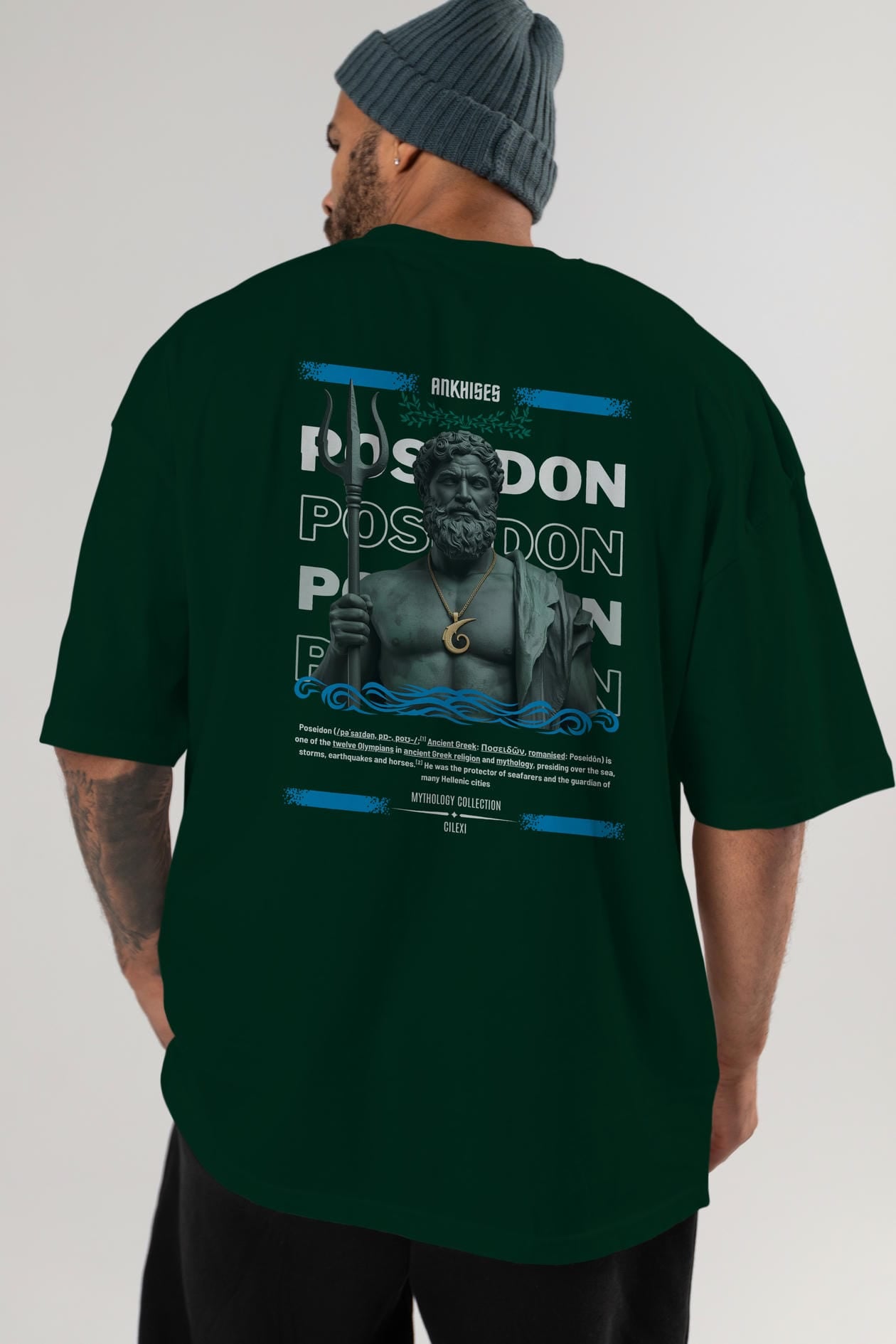 Poseidon 1 Arka Baskılı Oversize t-shirt Erkek Kadın %100 Pamuk Bisiklet Yaka tişort