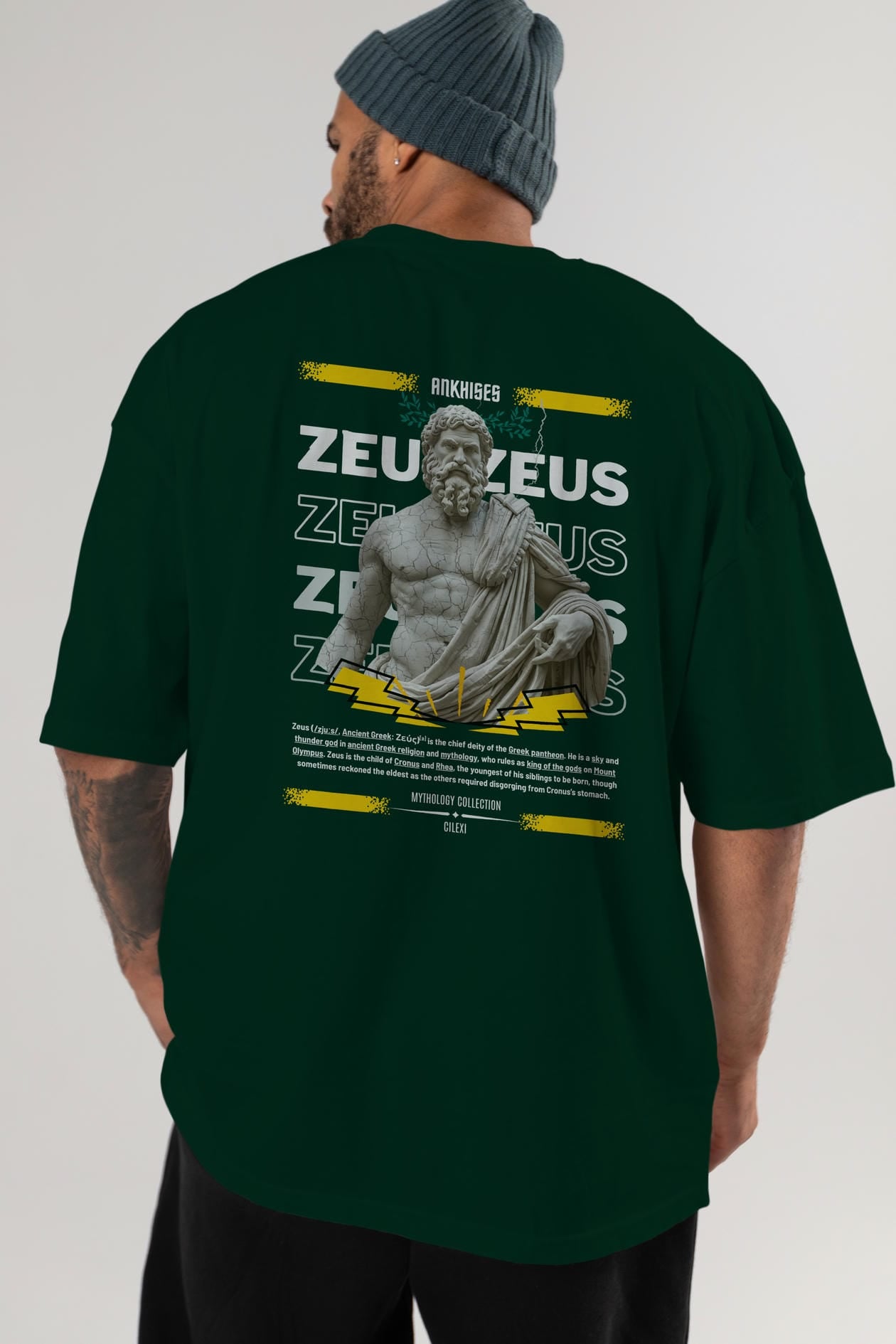 Zeus 1 Arka Baskılı Oversize t-shirt Erkek Kadın %100 Pamuk Bisiklet Yaka tişort
