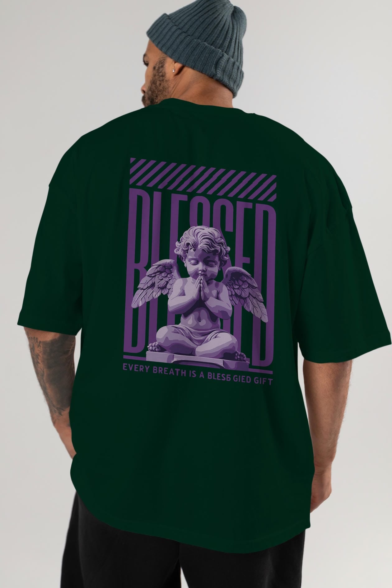Blessed Arka Baskılı Oversize t-shirt Erkek Kadın %100 Pamuk Bisiklet Yaka tişort