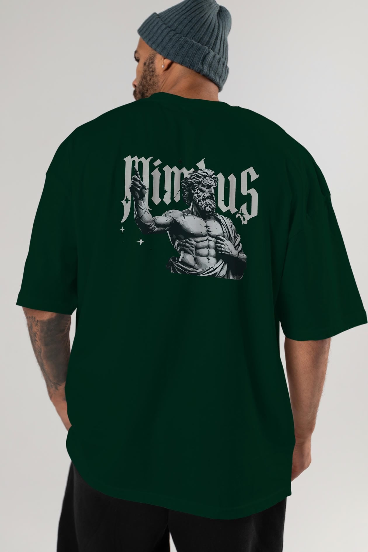 Mimbus Zeus Arka Baskılı Oversize t-shirt Erkek Kadın %100 Pamuk Bisiklet Yaka tişort