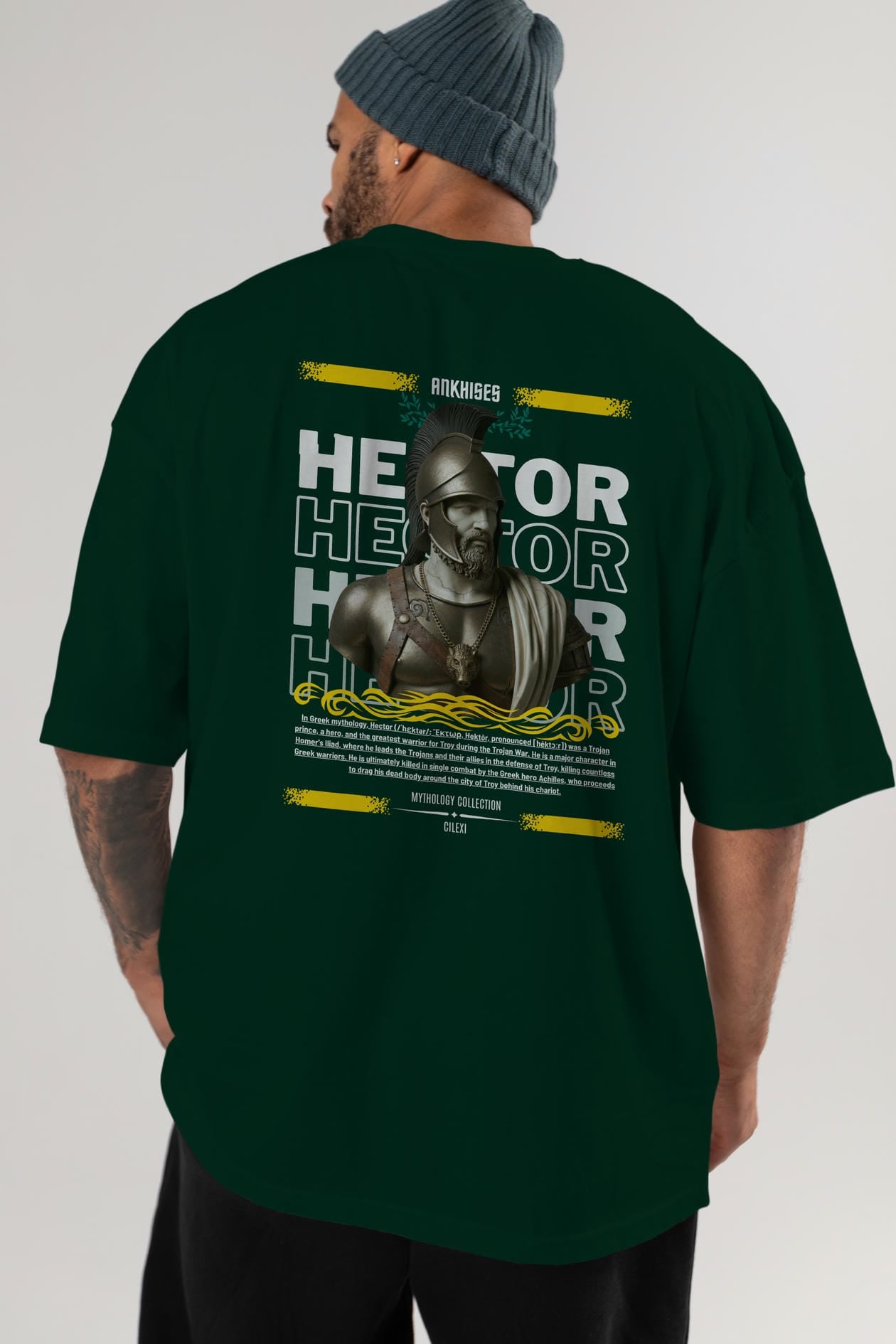 Hector 2 Arka Baskılı Oversize t-shirt Erkek Kadın %100 Pamuk Bisiklet Yaka tişort