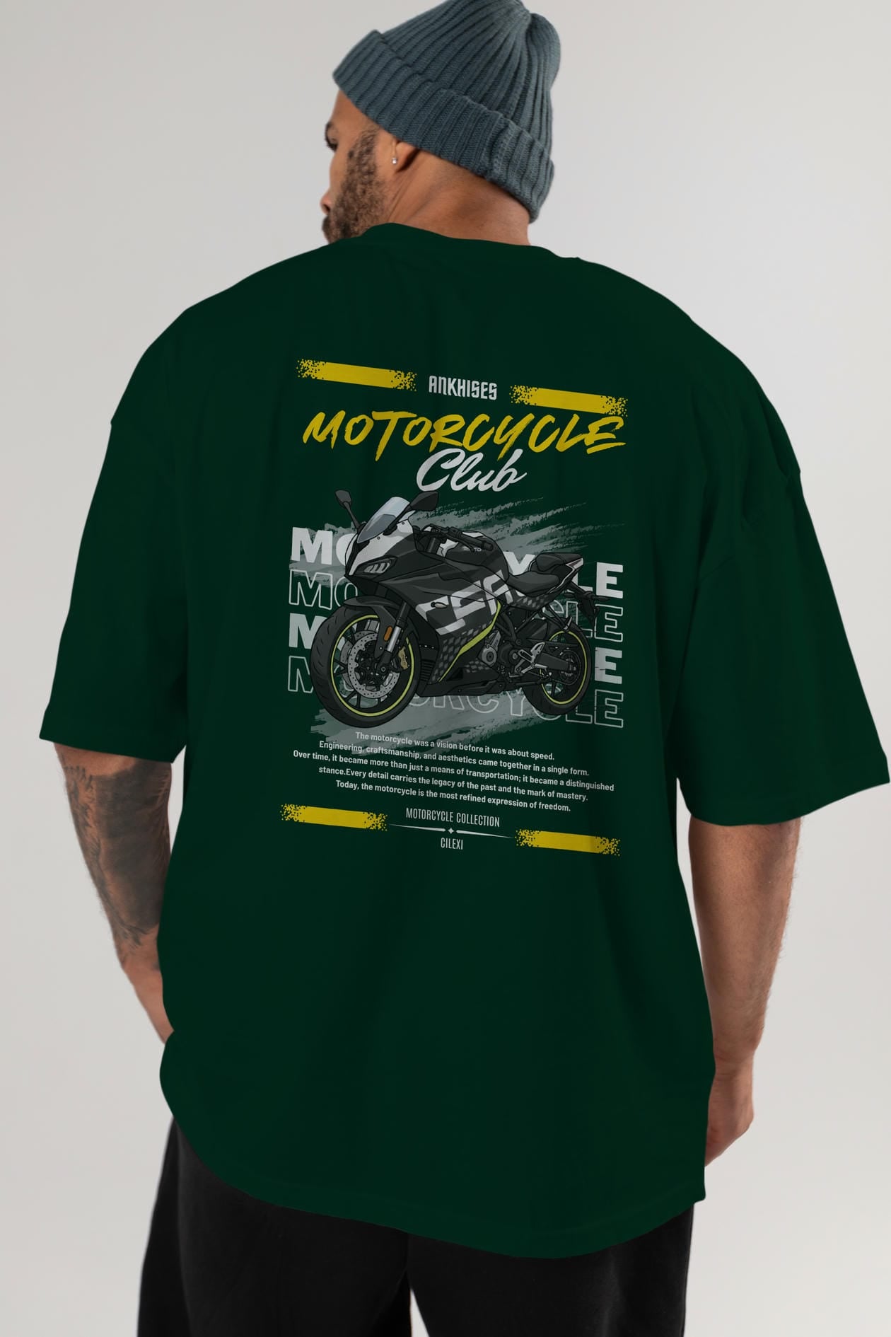 Motosiklet Serisi 16 Arka Baskılı Oversize t-shirt Erkek Kadın %100 Pamuk Bisiklet Yaka tişort