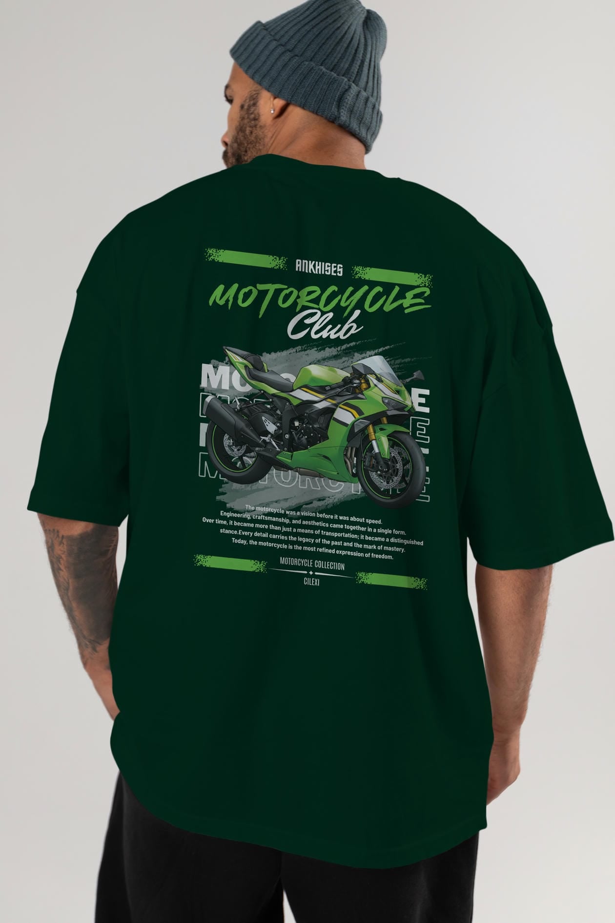 Motosiklet Serisi 15 Arka Baskılı Oversize t-shirt Erkek Kadın %100 Pamuk Bisiklet Yaka tişort