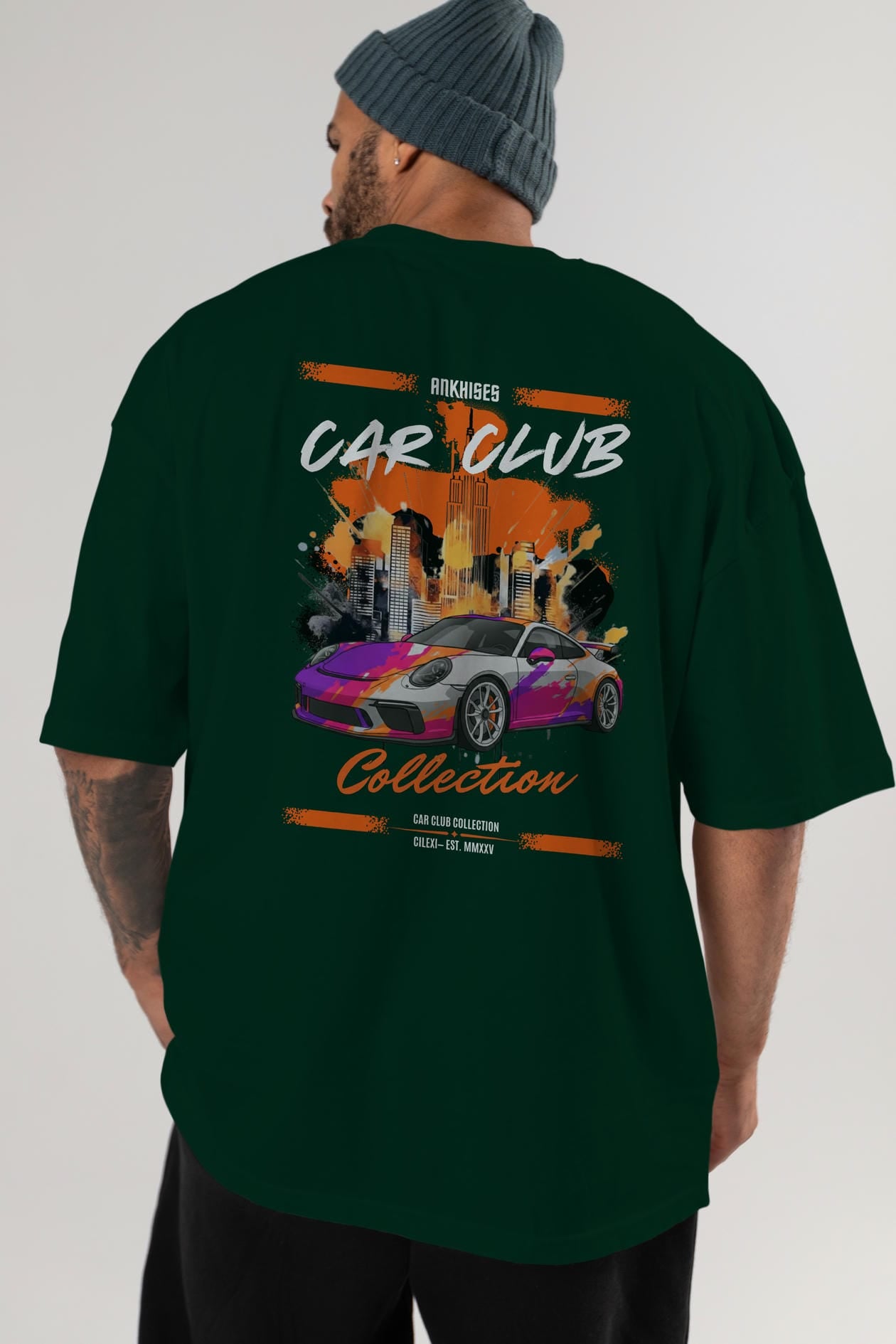 Araba Club Serisi 25 Baskılı Oversize t-shirt Erkek Kadın %100 Pamuk Bisiklet Yaka tişort