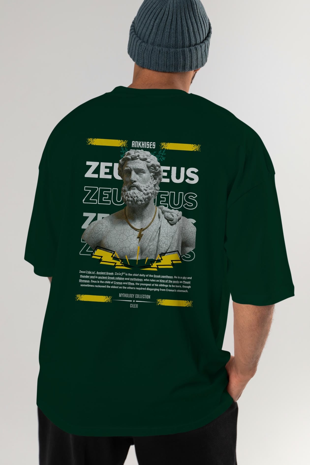 Zeus 3 Arka Baskılı Oversize t-shirt Erkek Kadın %100 Pamuk Bisiklet Yaka tişort