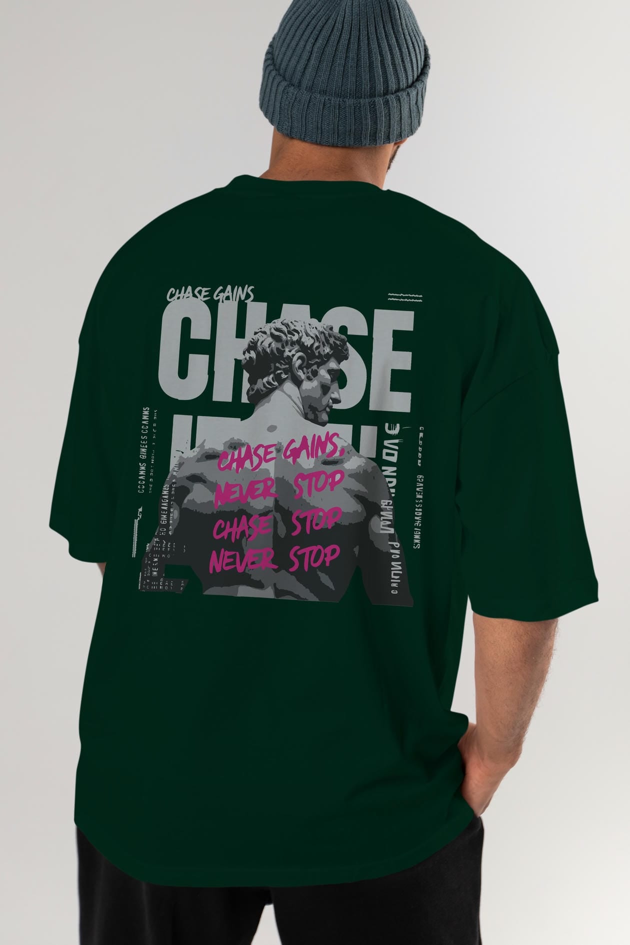Chase Gains Arka Baskılı Oversize t-shirt Erkek Kadın %100 Pamuk Bisiklet Yaka tişort