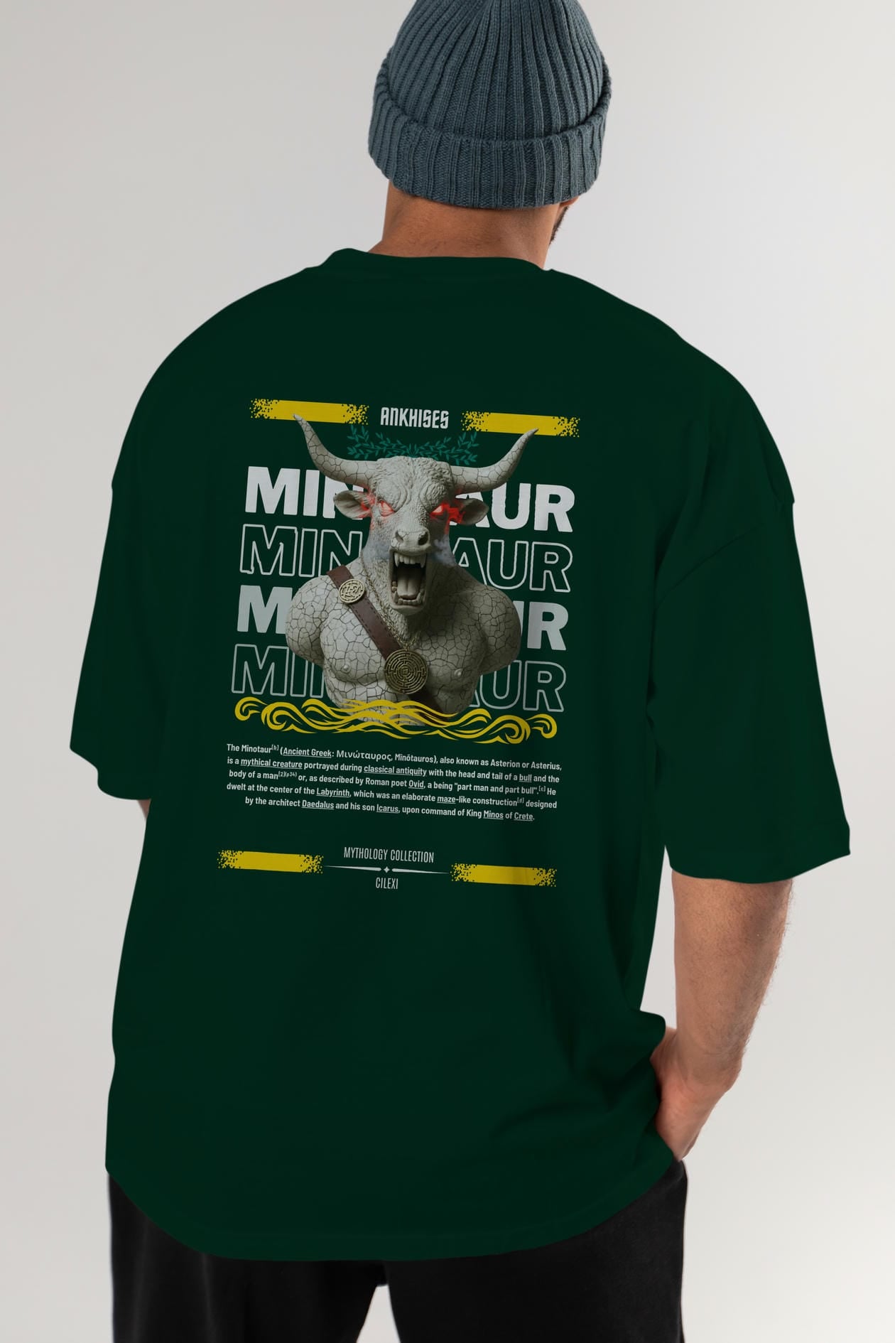 Minotaur 2 Arka Baskılı Oversize t-shirt Erkek Kadın %100 Pamuk Bisiklet Yaka tişort