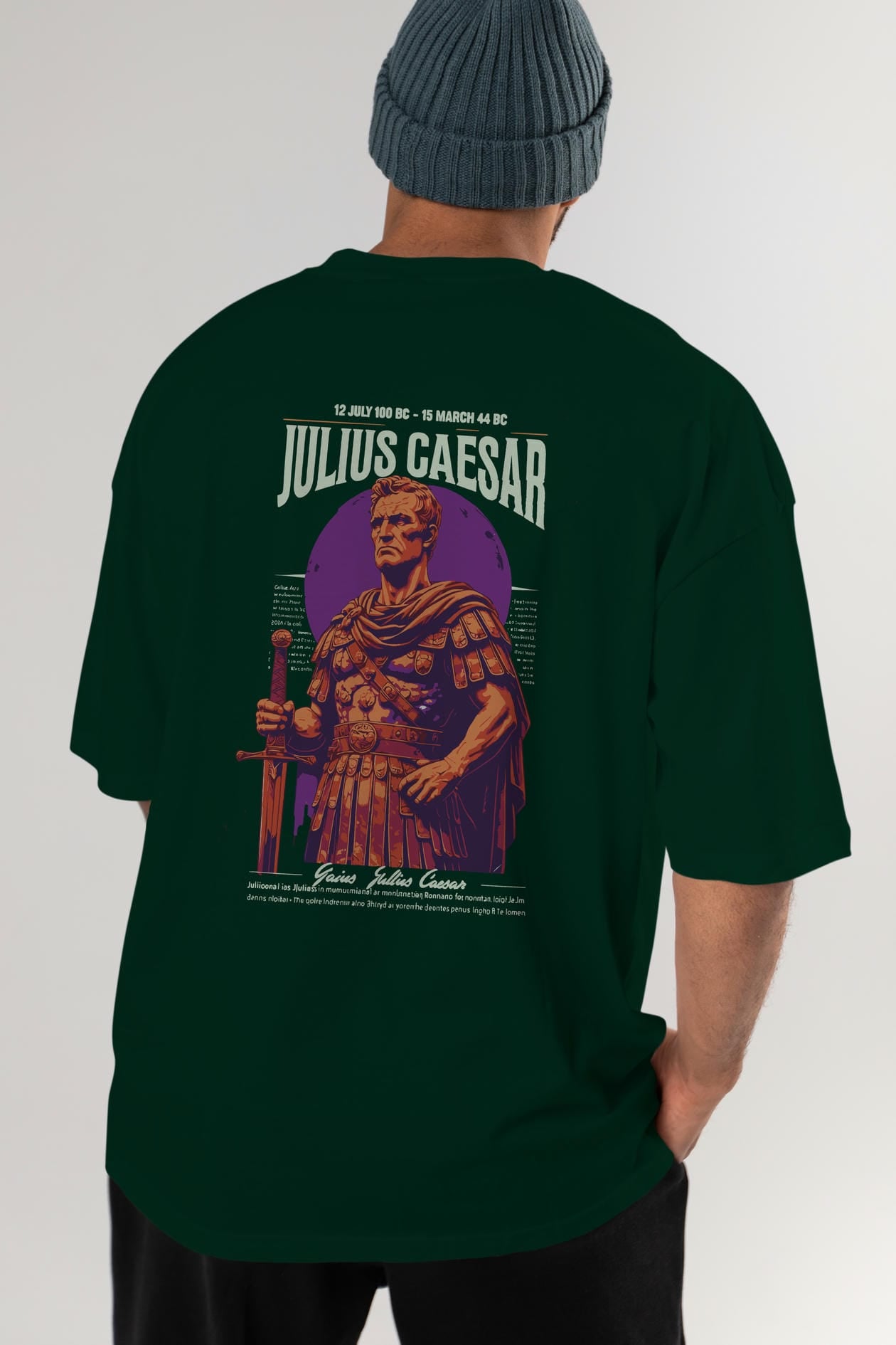 Julius Caesar Arka Baskılı Oversize t-shirt Erkek Kadın %100 Pamuk Bisiklet Yaka tişort