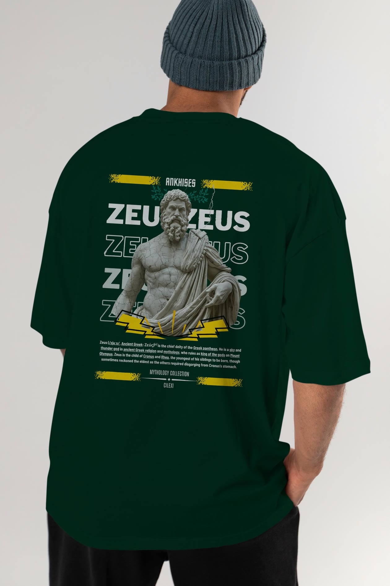 Zeus 1 Arka Baskılı Oversize t-shirt Erkek Kadın %100 Pamuk Bisiklet Yaka tişort
