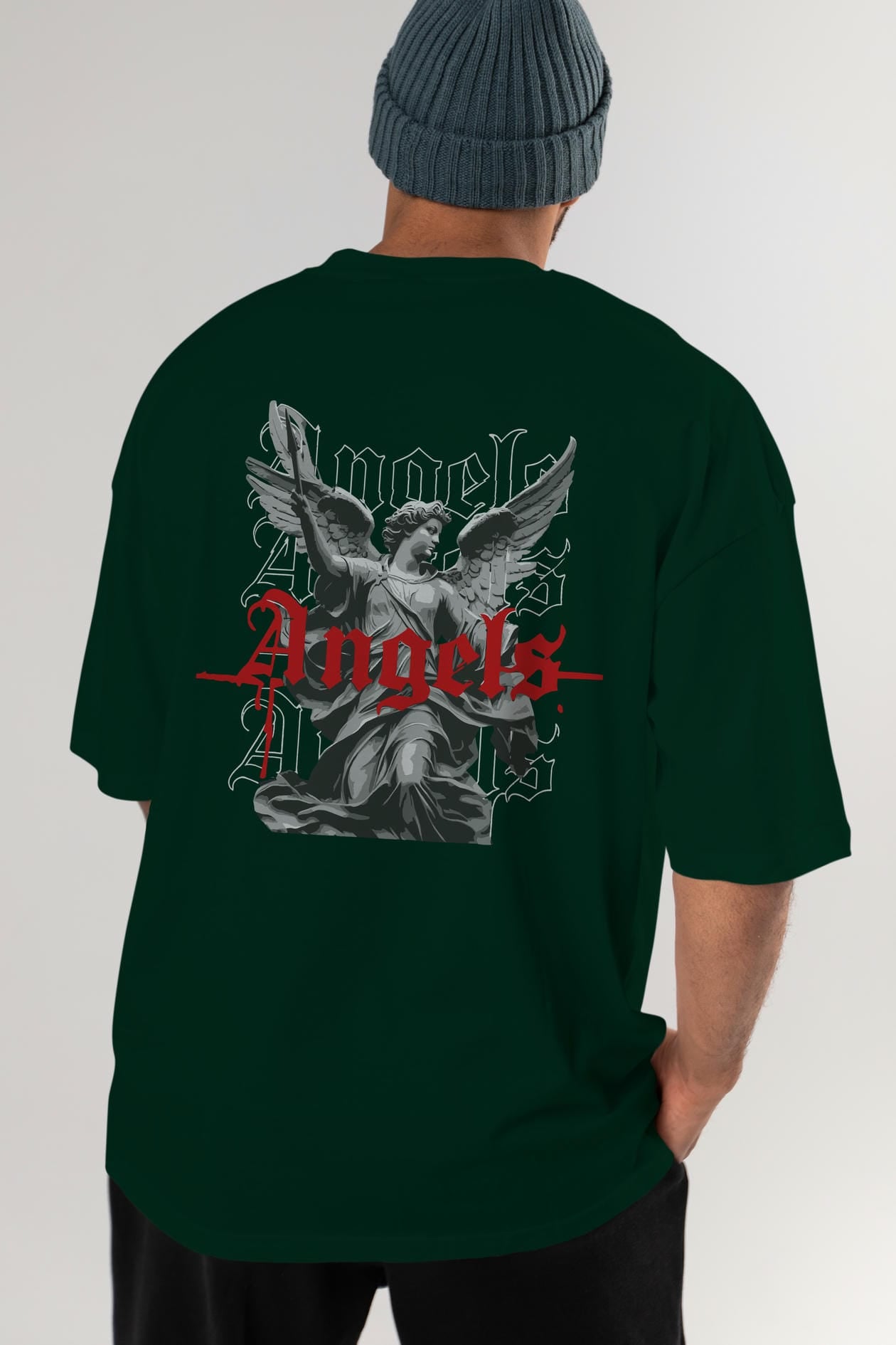 Angels Arka Baskılı Oversize t-shirt Erkek Kadın %100 Pamuk Bisiklet Yaka tişort