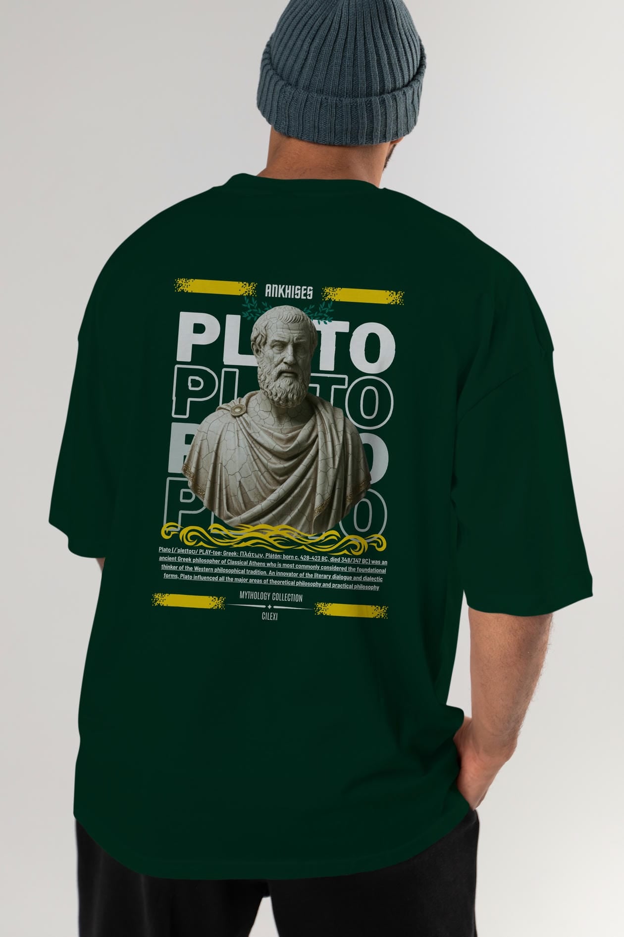 Plato 1 Arka Baskılı Oversize t-shirt Erkek Kadın %100 Pamuk Bisiklet Yaka tişort
