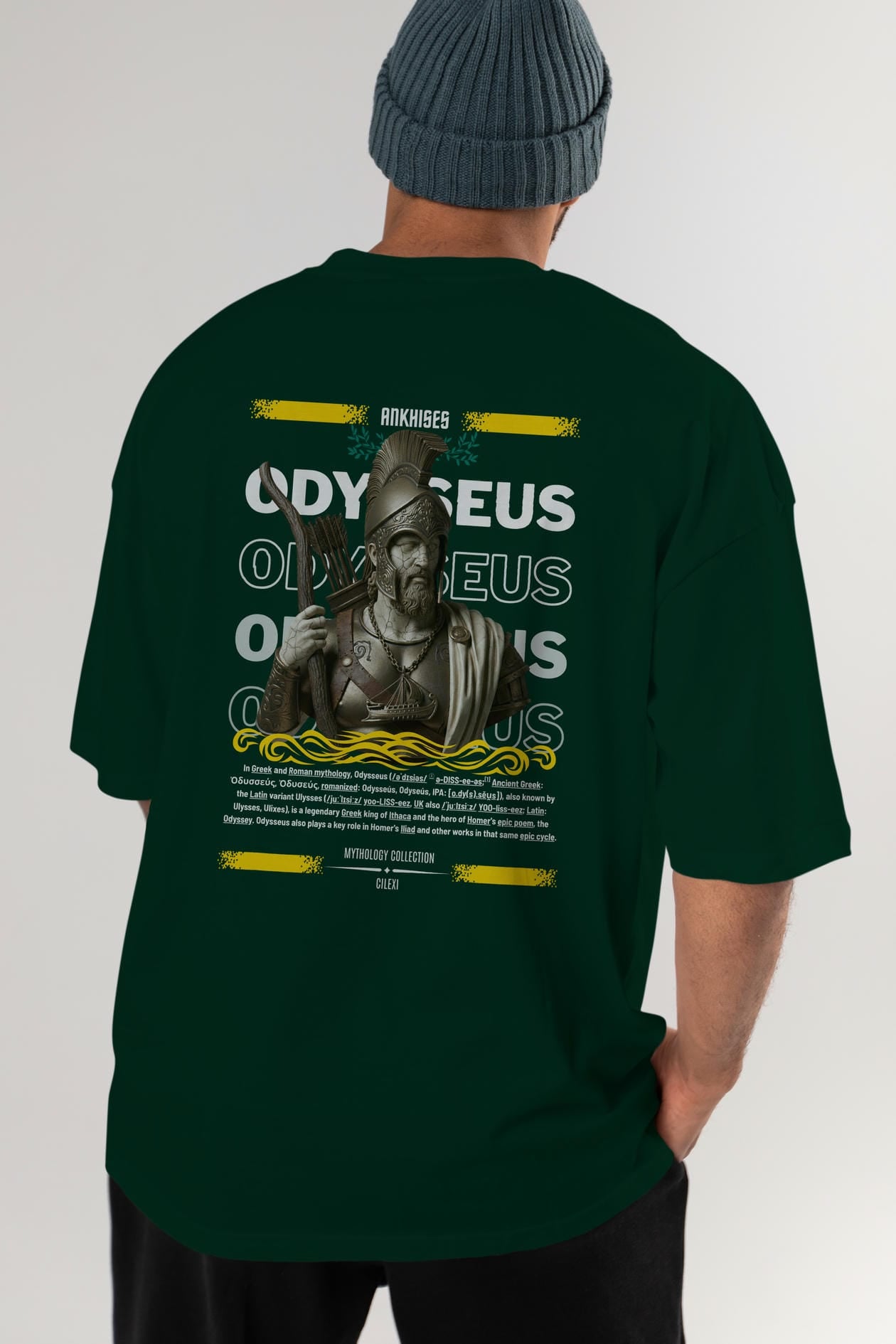 Odysseus 1 Arka Baskılı Oversize t-shirt Erkek Kadın %100 Pamuk Bisiklet Yaka tişort