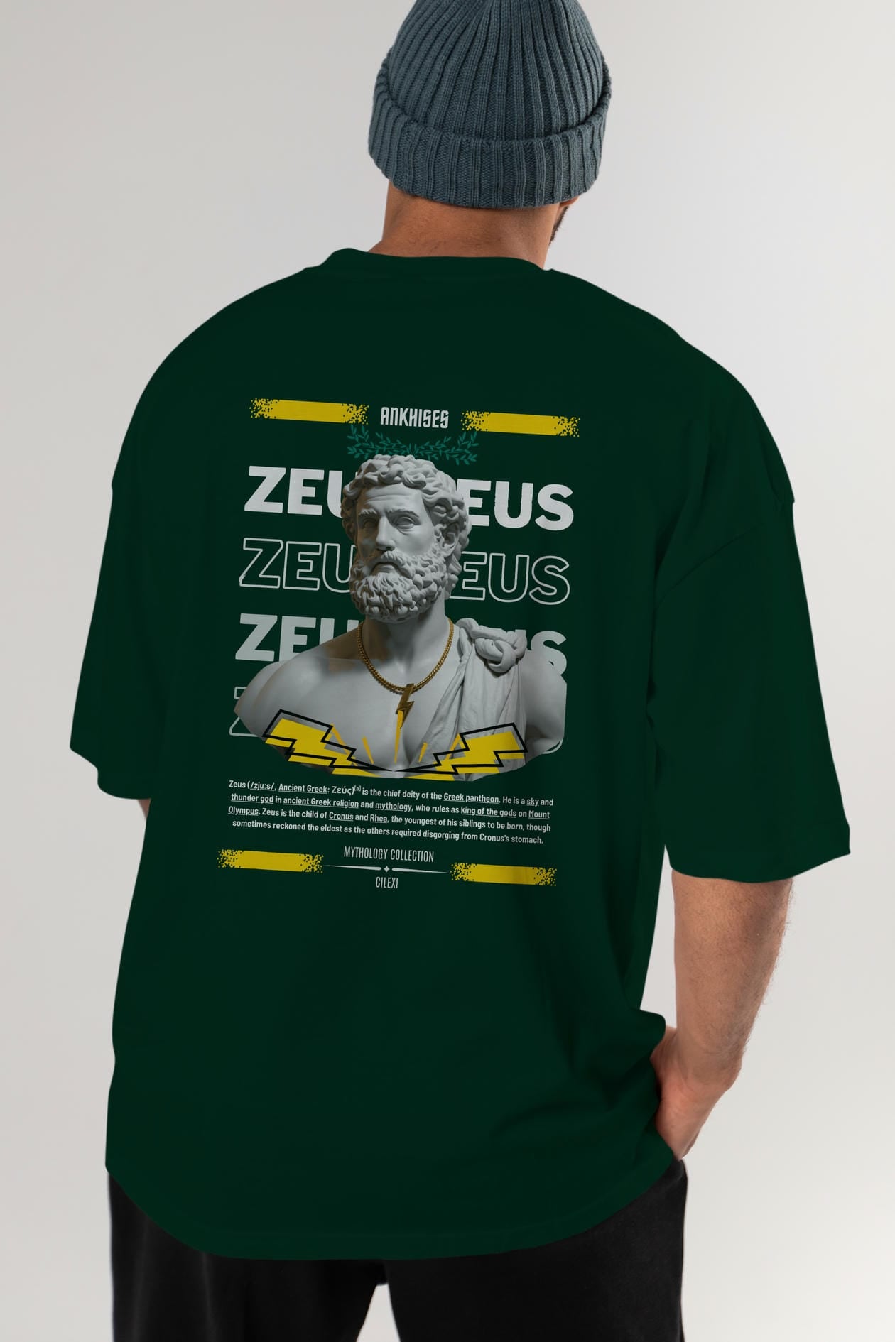 Zeus 2 Arka Baskılı Oversize t-shirt Erkek Kadın %100 Pamuk Bisiklet Yaka tişort