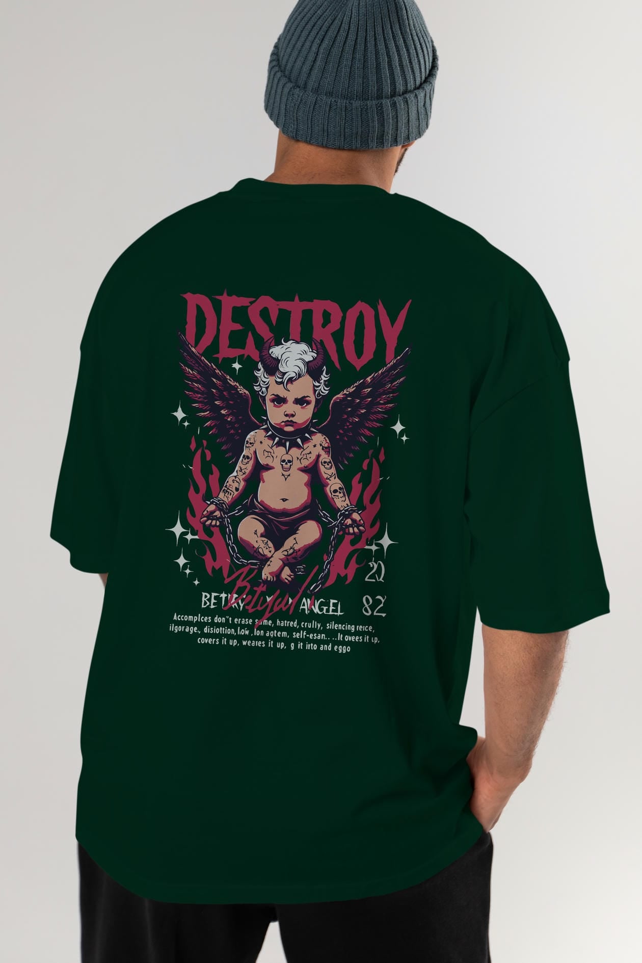 Destroy Arka Baskılı Oversize t-shirt Erkek Kadın %100 Pamuk Bisiklet Yaka tişort
