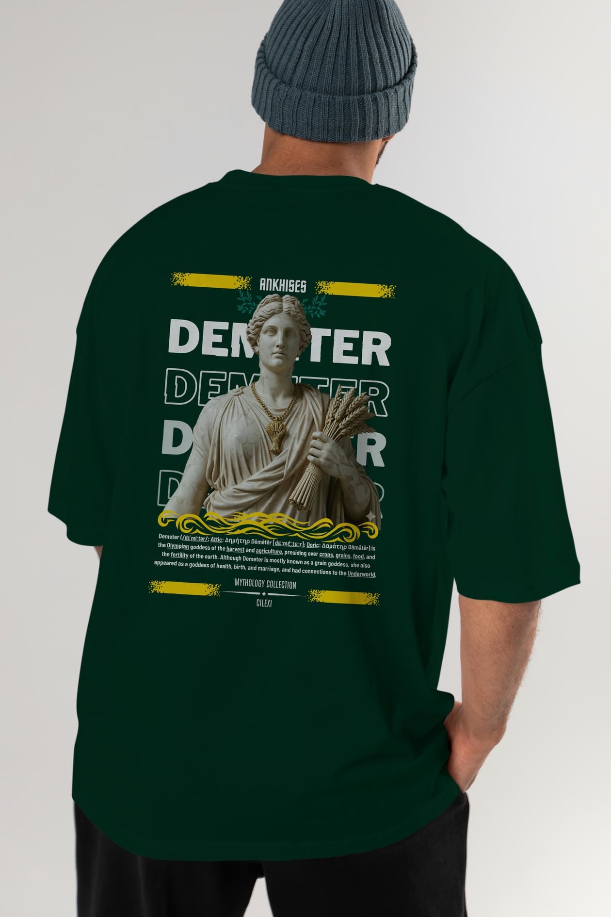 Demeter 1 Arka Baskılı Oversize t-shirt Erkek Kadın %100 Pamuk Bisiklet Yaka tişort