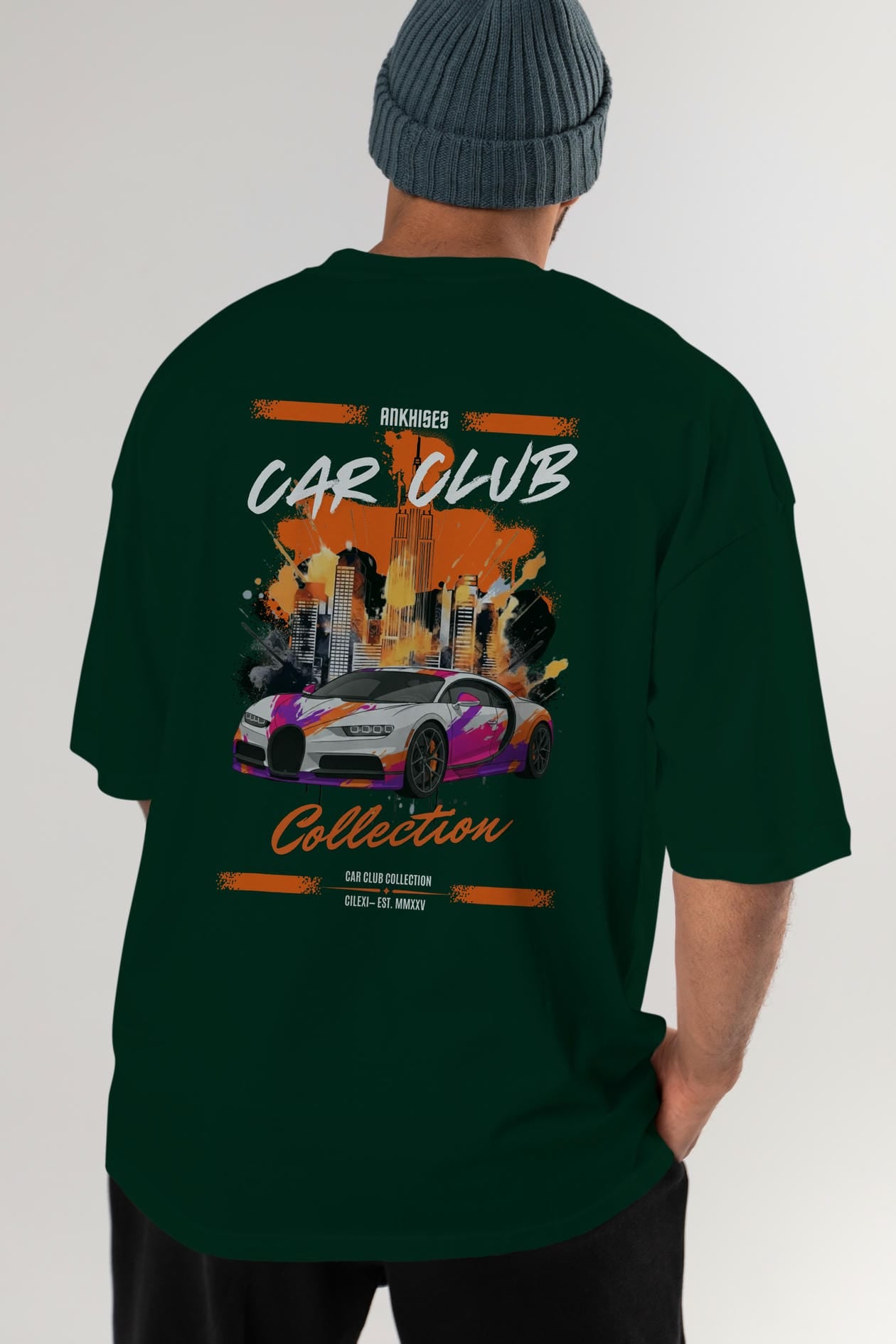 Araba Club Serisi 18 Baskılı Oversize t-shirt Erkek Kadın %100 Pamuk Bisiklet Yaka tişort