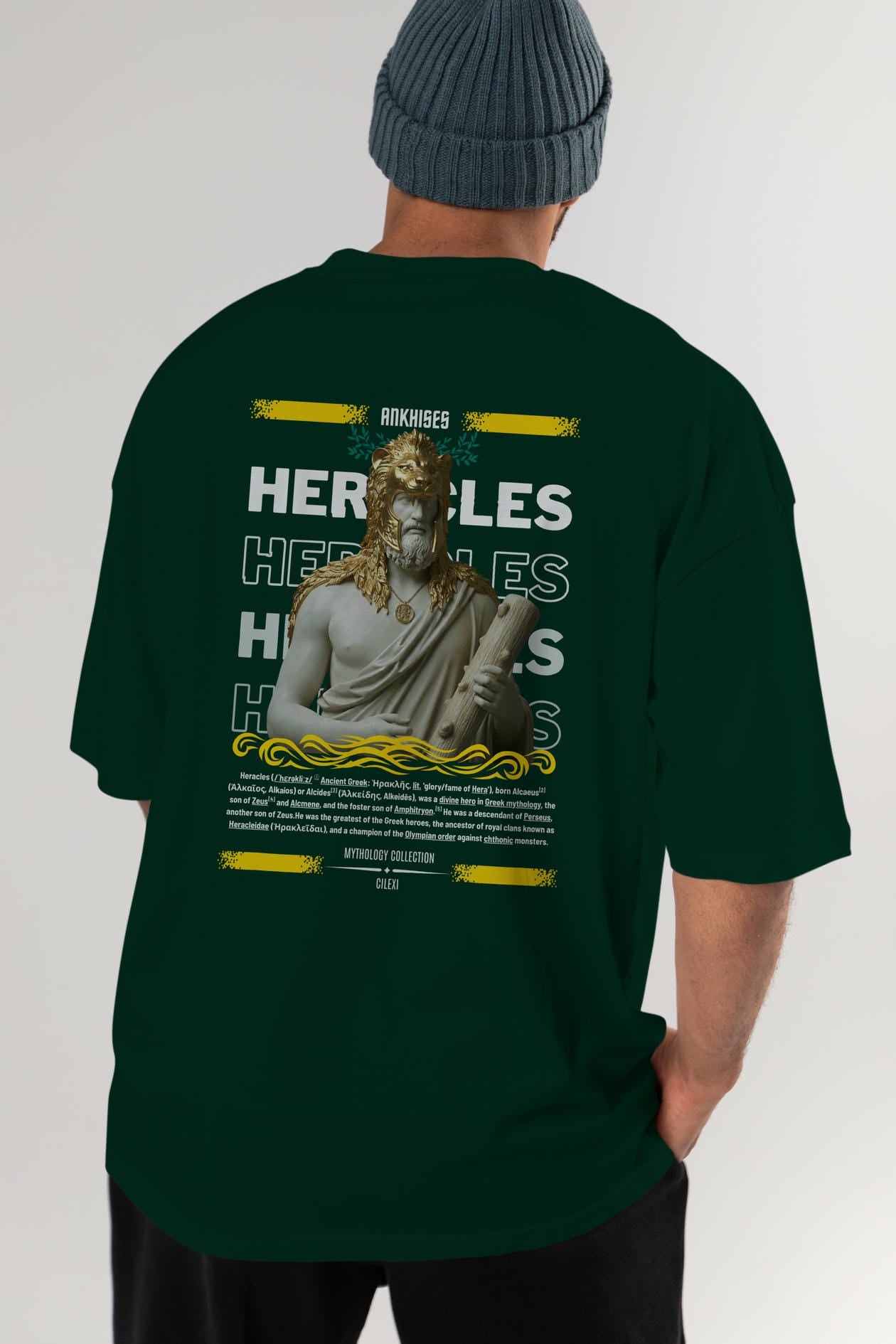 Heracles 1 Arka Baskılı Oversize t-shirt Erkek Kadın %100 Pamuk Bisiklet Yaka tişort