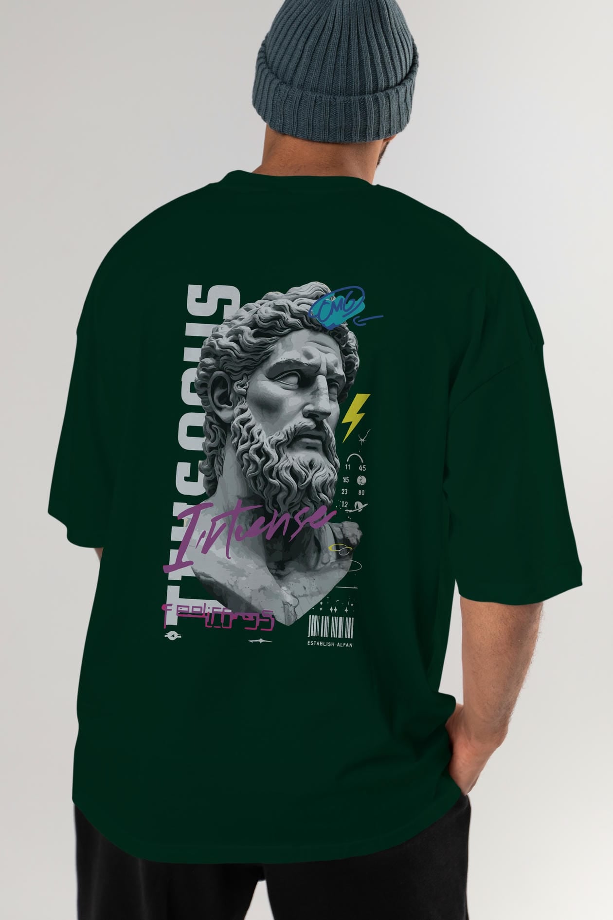 Zeus Intense Arka Baskılı Oversize t-shirt Erkek Kadın %100 Pamuk Bisiklet Yaka tişort