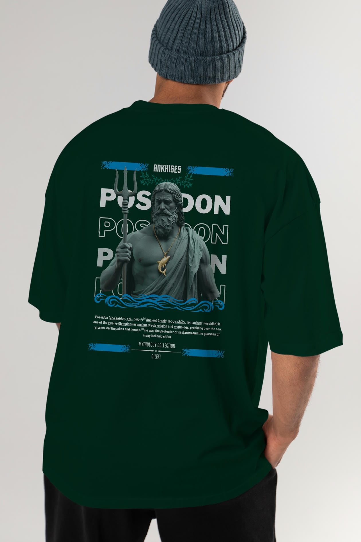 Poseidon 2 Arka Baskılı Oversize t-shirt Erkek Kadın %100 Pamuk Bisiklet Yaka tişort