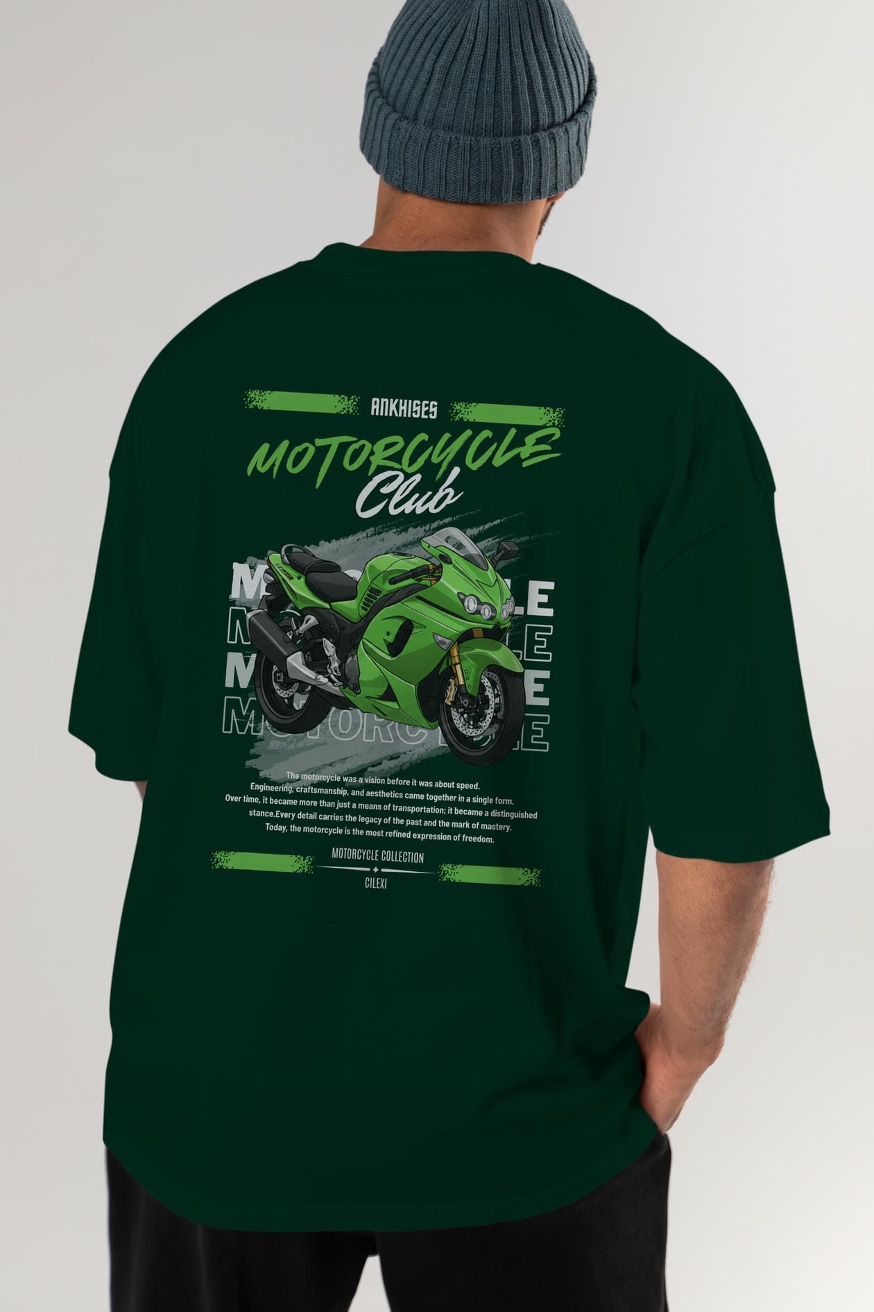 Motosiklet Serisi 12 Arka Baskılı Oversize t-shirt Erkek Kadın %100 Pamuk Bisiklet Yaka tişort