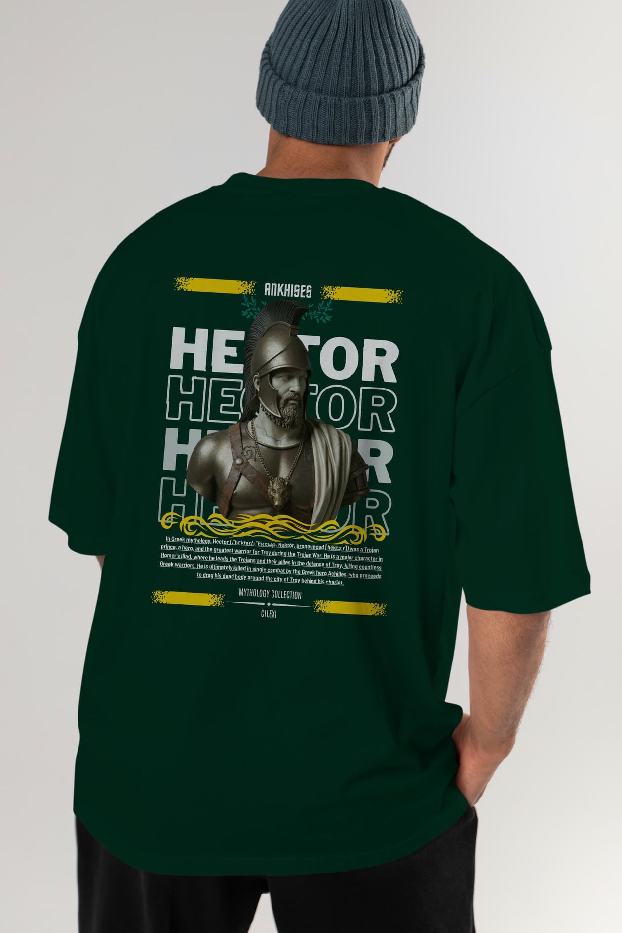 Hector 2 Arka Baskılı Oversize t-shirt Erkek Kadın %100 Pamuk Bisiklet Yaka tişort
