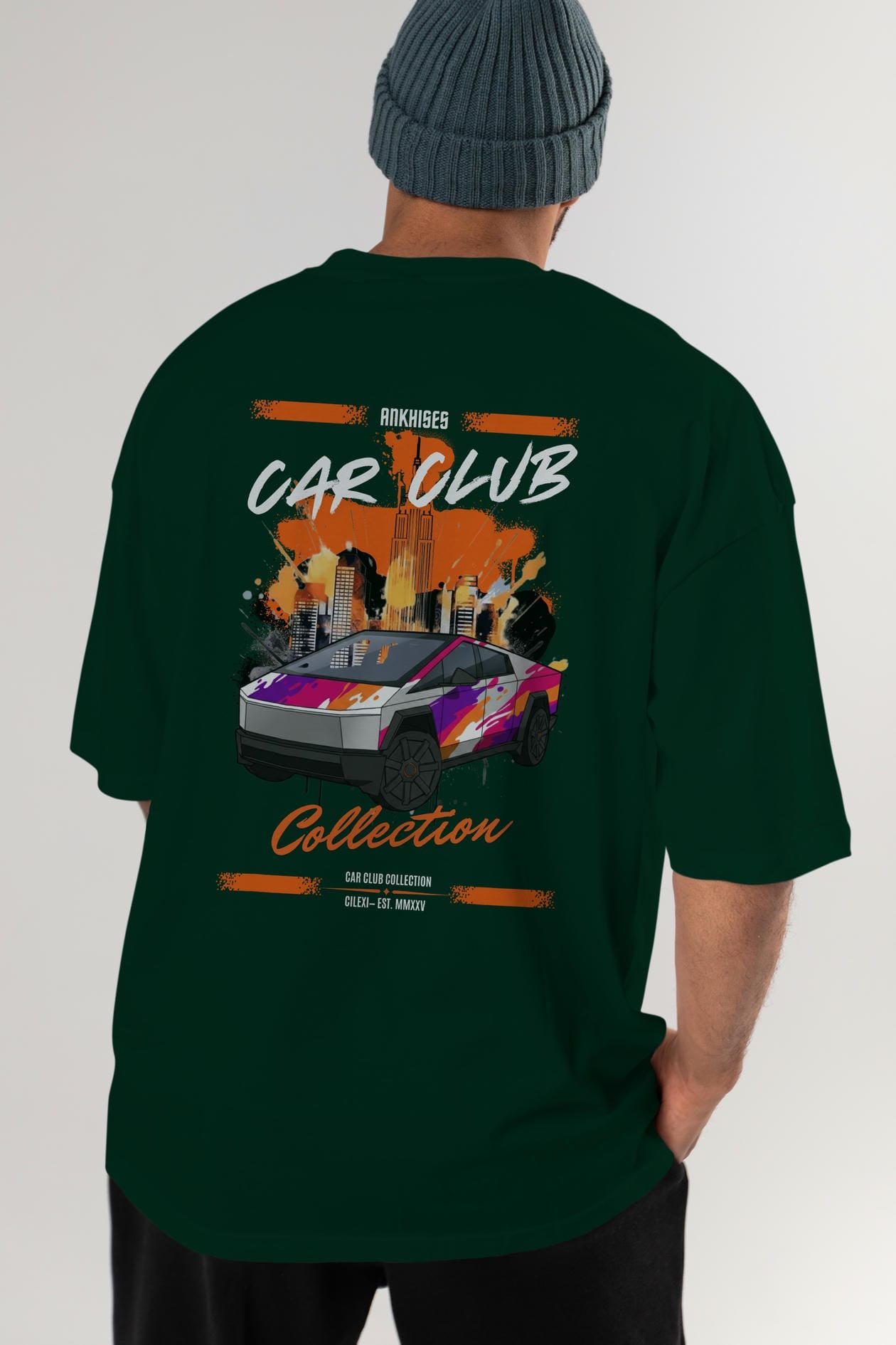 Araba Club Serisi 36 Baskılı Oversize t-shirt Erkek Kadın %100 Pamuk Bisiklet Yaka tişort